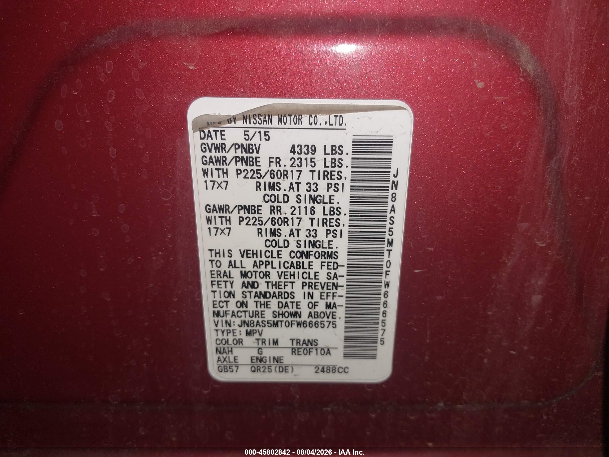 2015 Nissan Rogue Select S Red vin: JN8AS5MT0FW666575