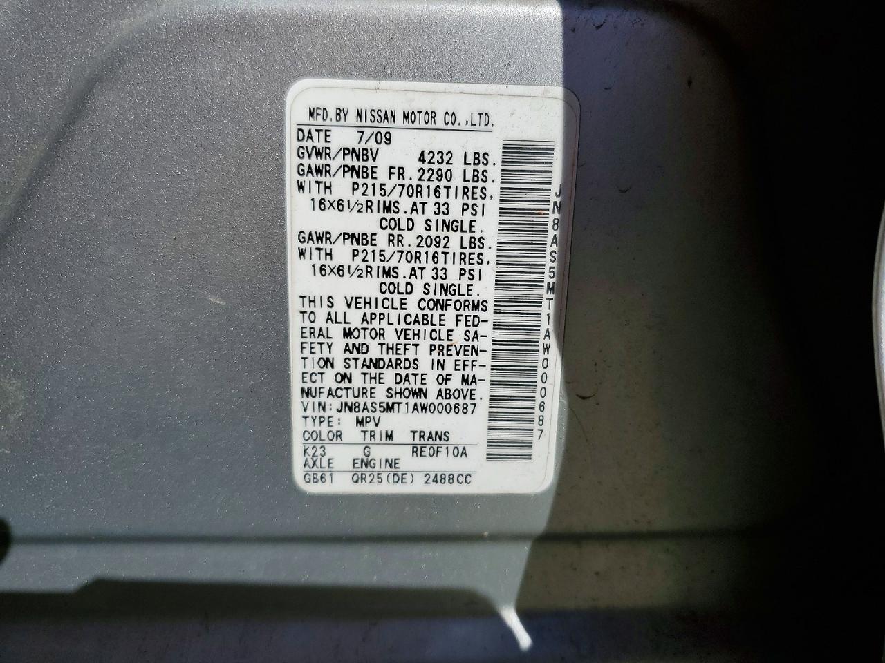 2010 Nissan Rogue Sl Silver vin: JN8AS5MT1AW000687