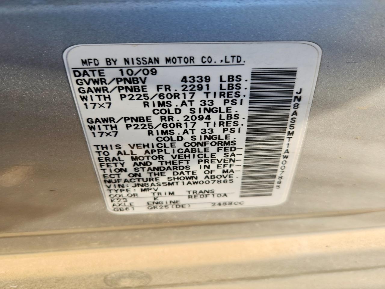 2010 Nissan Rogue Sl Silver vin: JN8AS5MT1AW007865