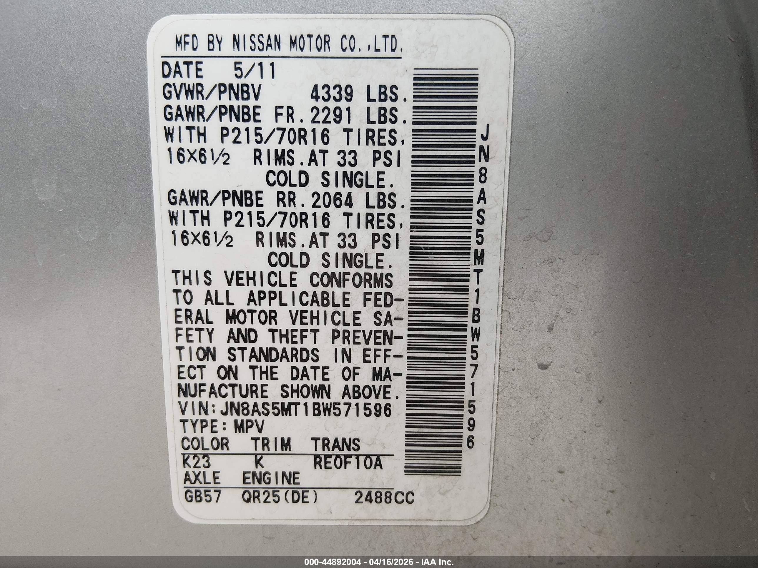 2011 Nissan Rogue S Silver vin: JN8AS5MT1BW571596