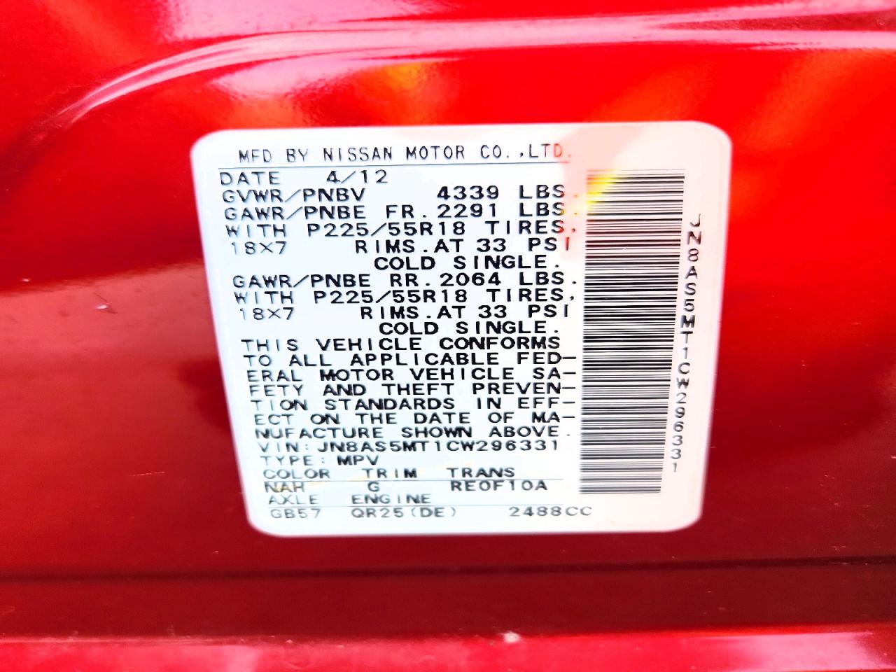 2012 Nissan Rogue S Red vin: JN8AS5MT1CW296331