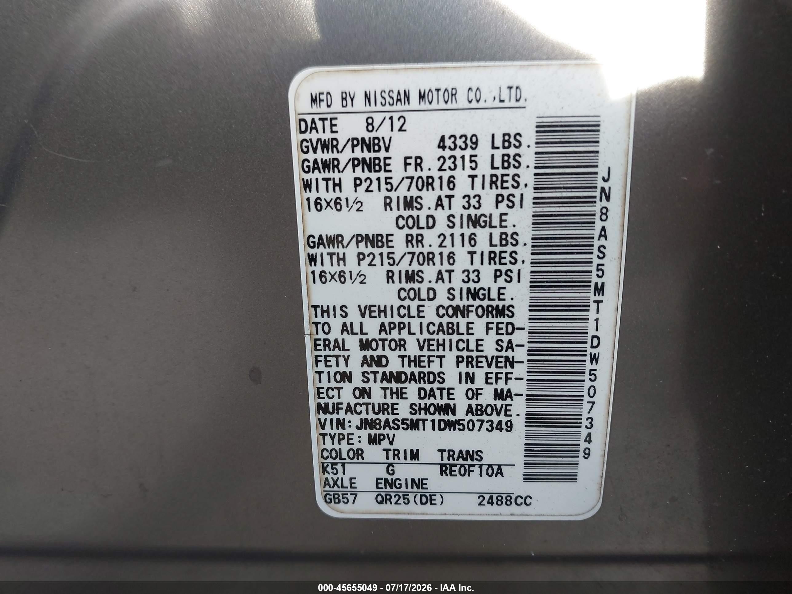 2013 Nissan Rogue S Gray vin: JN8AS5MT1DW507349