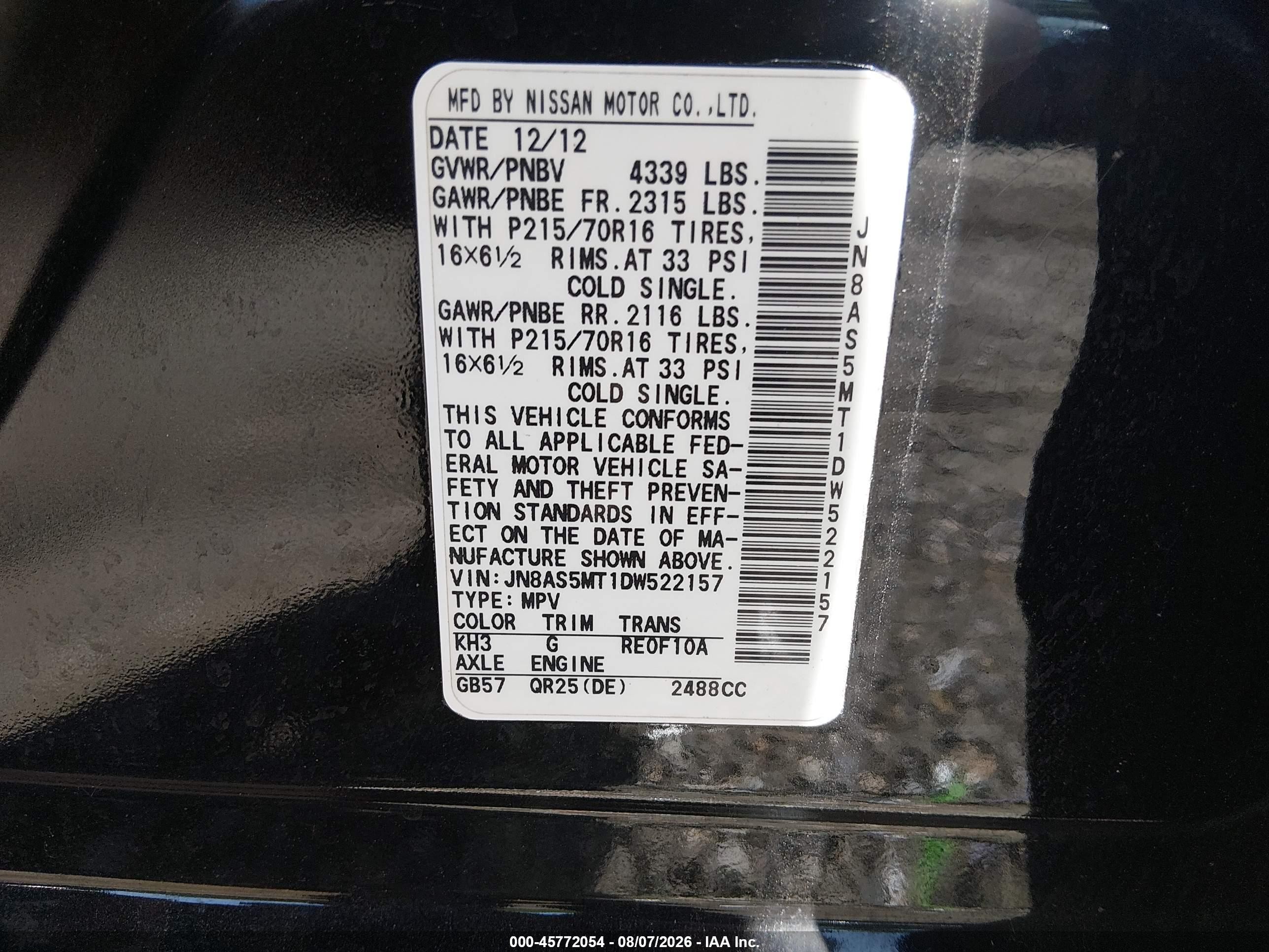 2013 Nissan Rogue S Black vin: JN8AS5MT1DW522157