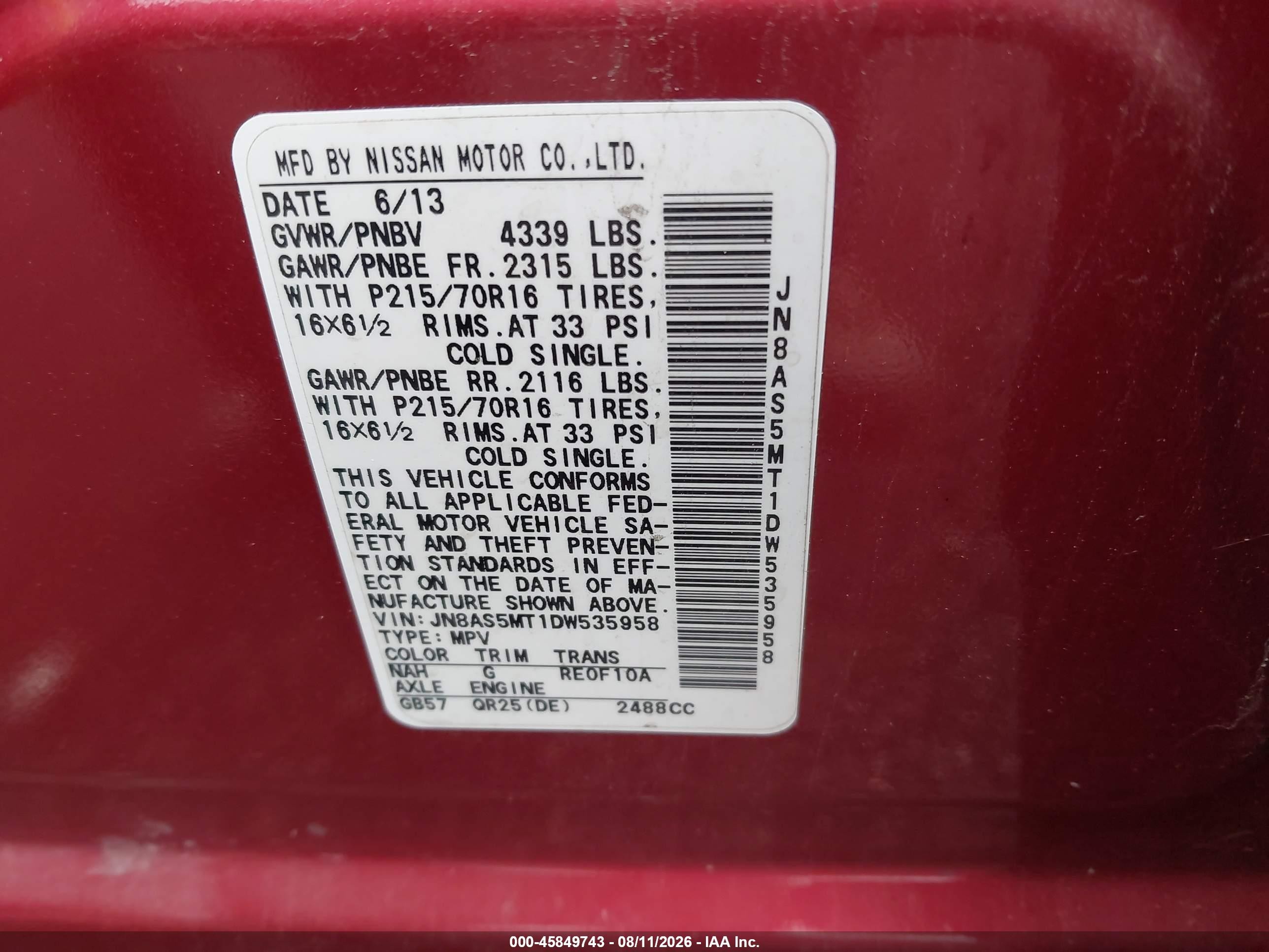 2013 Nissan Rogue S Red vin: JN8AS5MT1DW535958