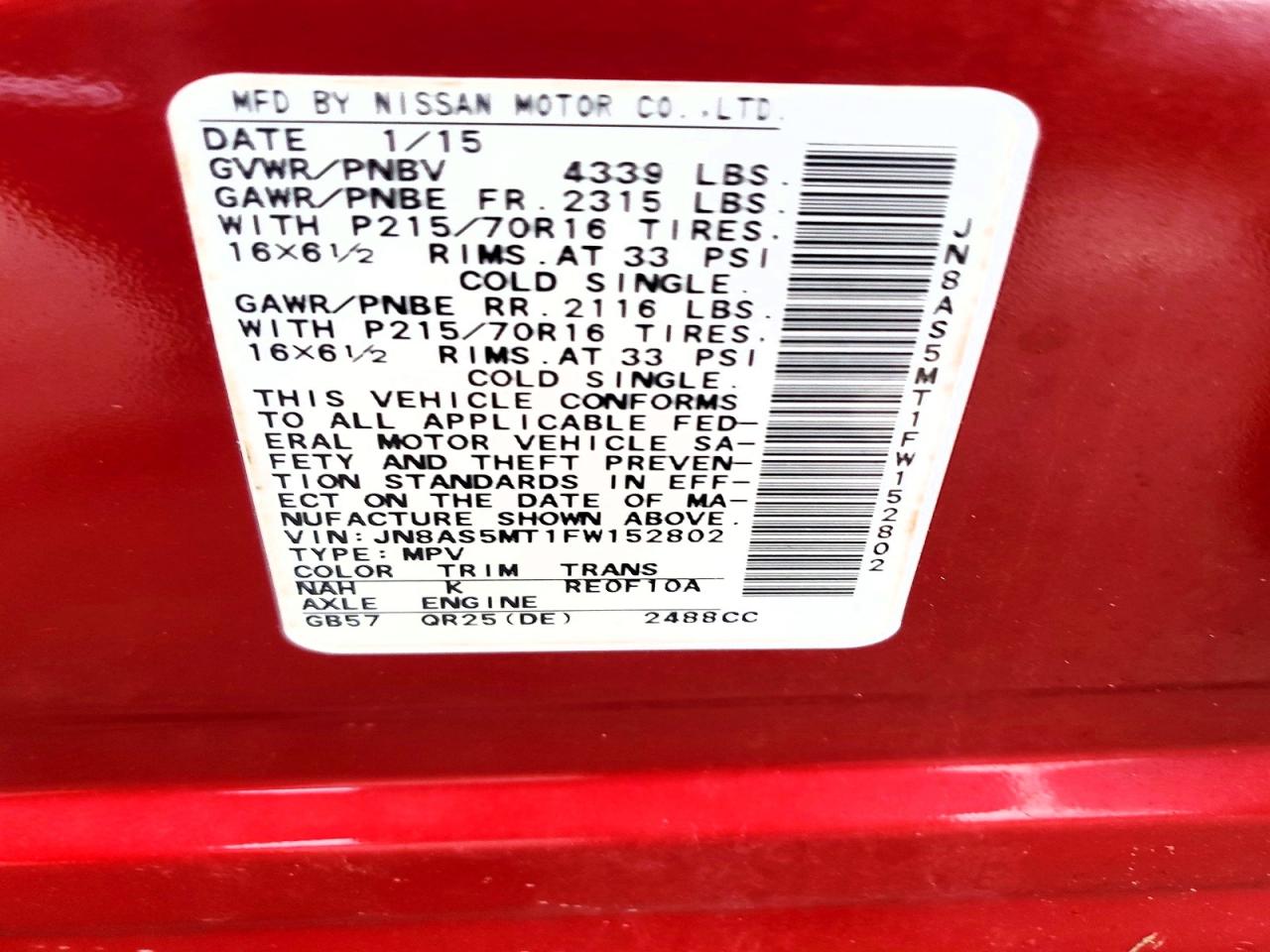 2015 Nissan Rogue Select S Red vin: JN8AS5MT1FW152802