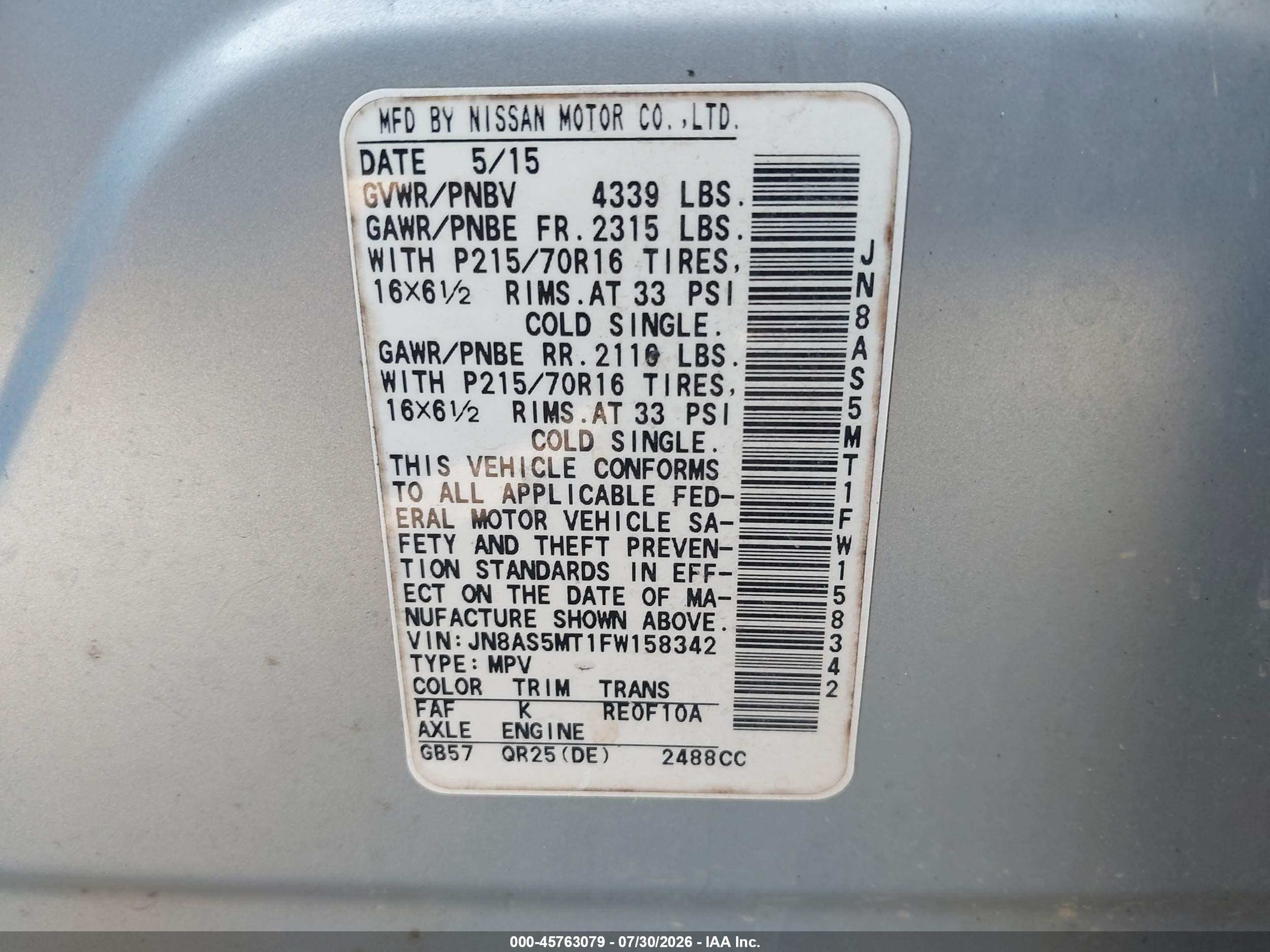 2015 Nissan Rogue Select S Silver vin: JN8AS5MT1FW158342