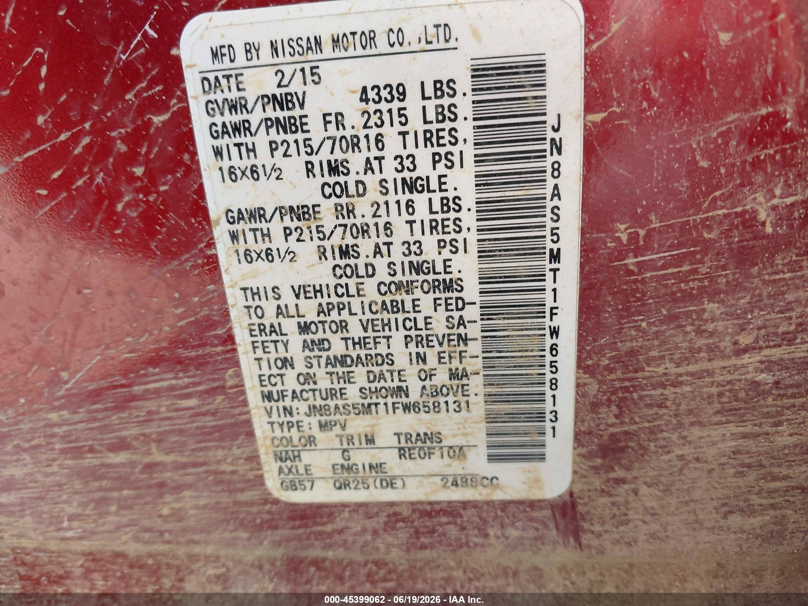 2015 Nissan Rogue Select S Red vin: JN8AS5MT1FW658131