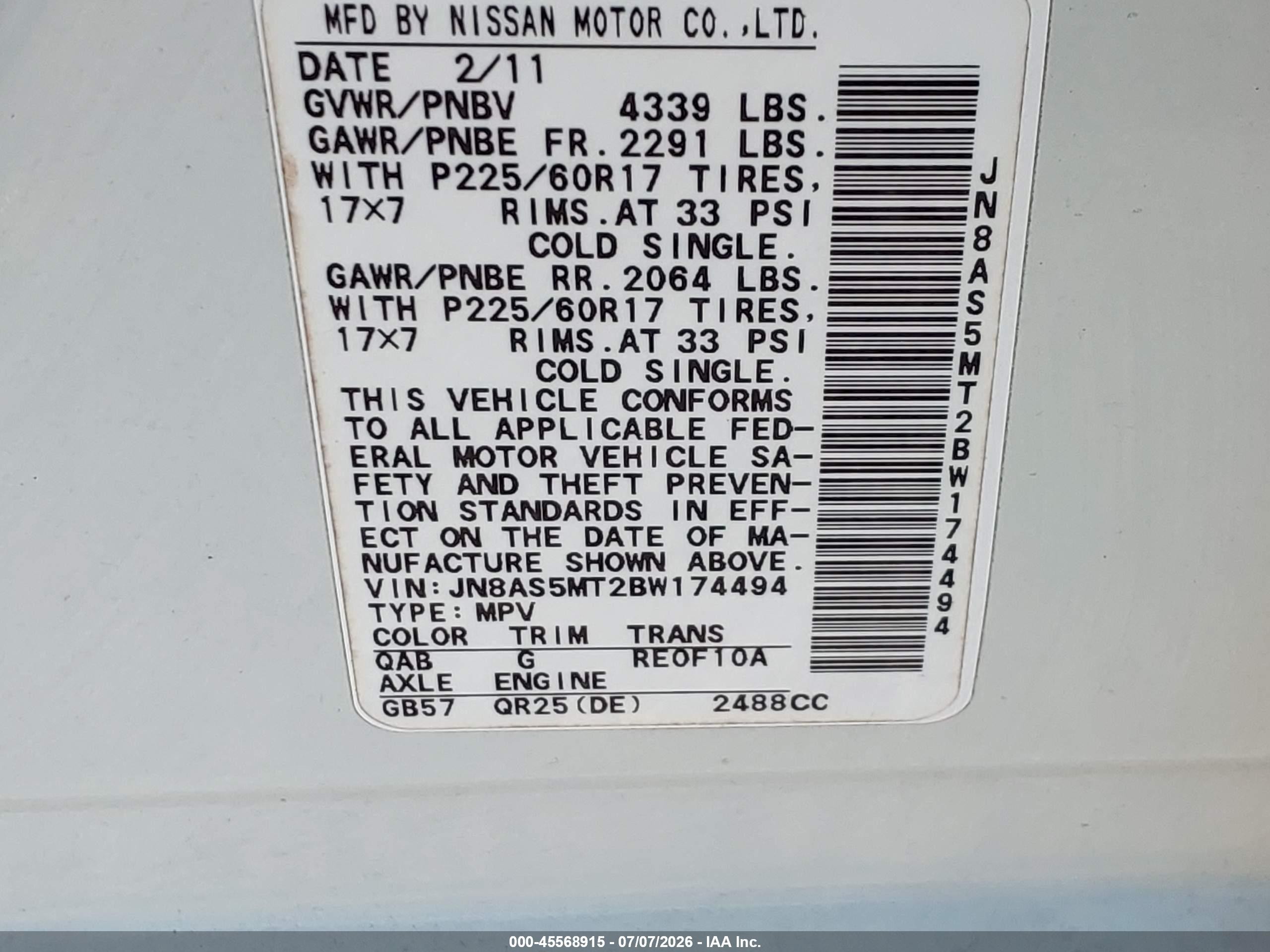 2011 Nissan Rogue Sv White vin: JN8AS5MT2BW174494