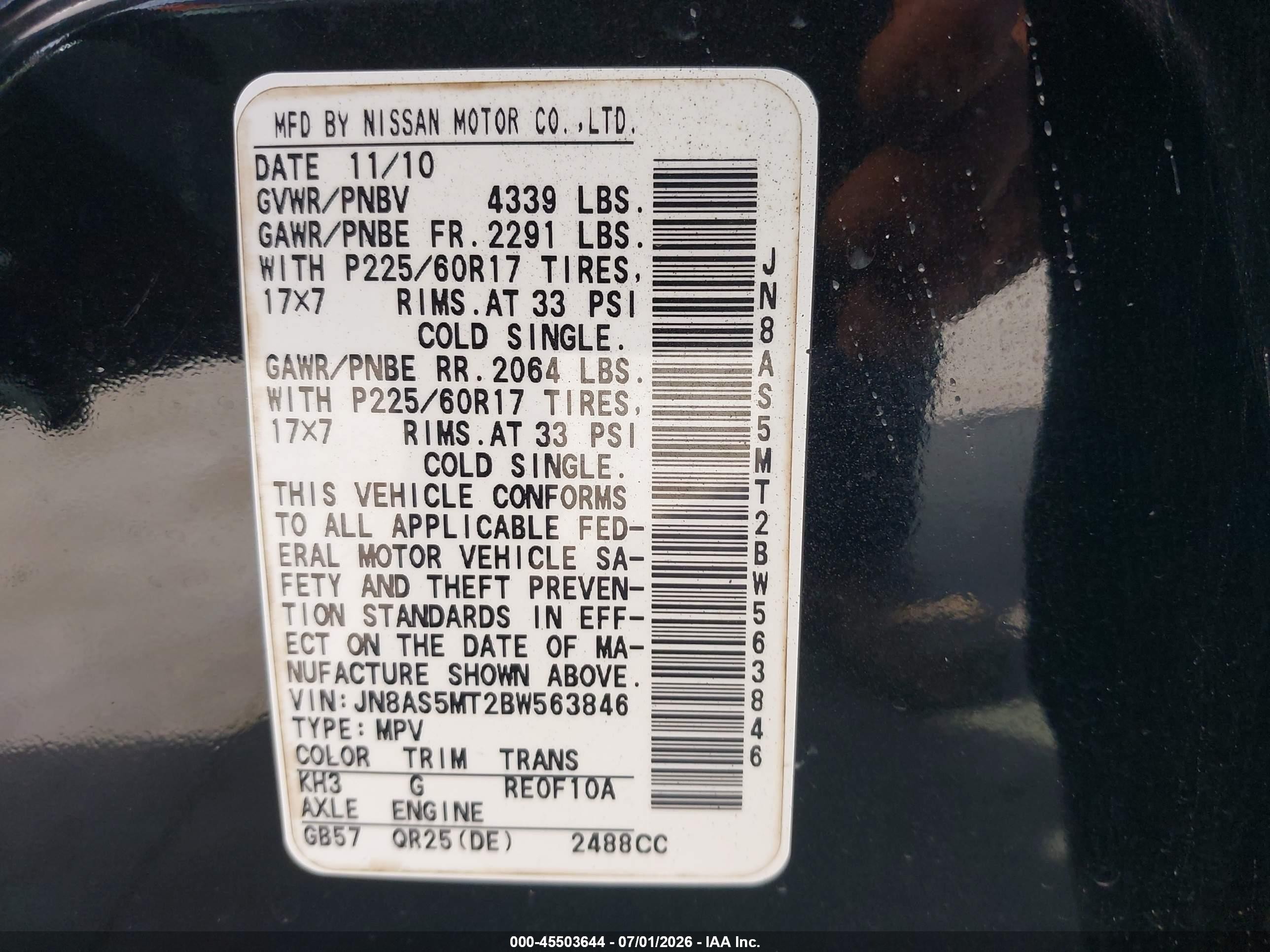 2011 Nissan Rogue Sv Black vin: JN8AS5MT2BW563846