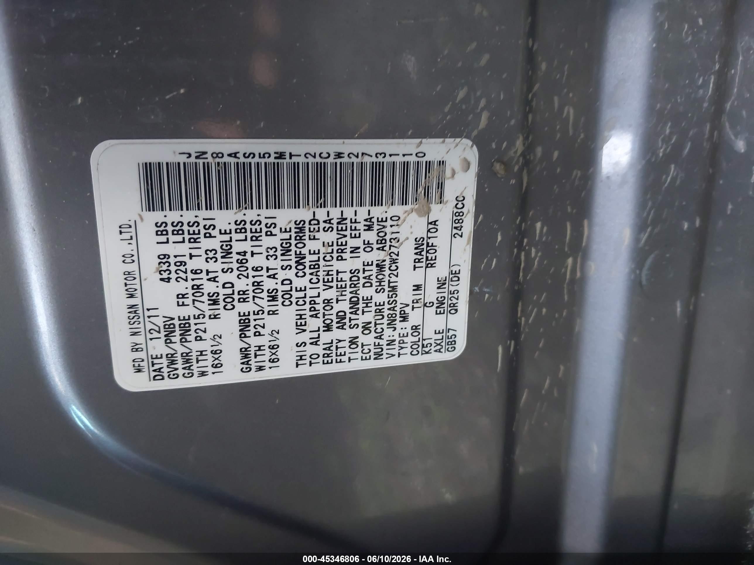 2012 Nissan Rogue S Gray vin: JN8AS5MT2CW273110