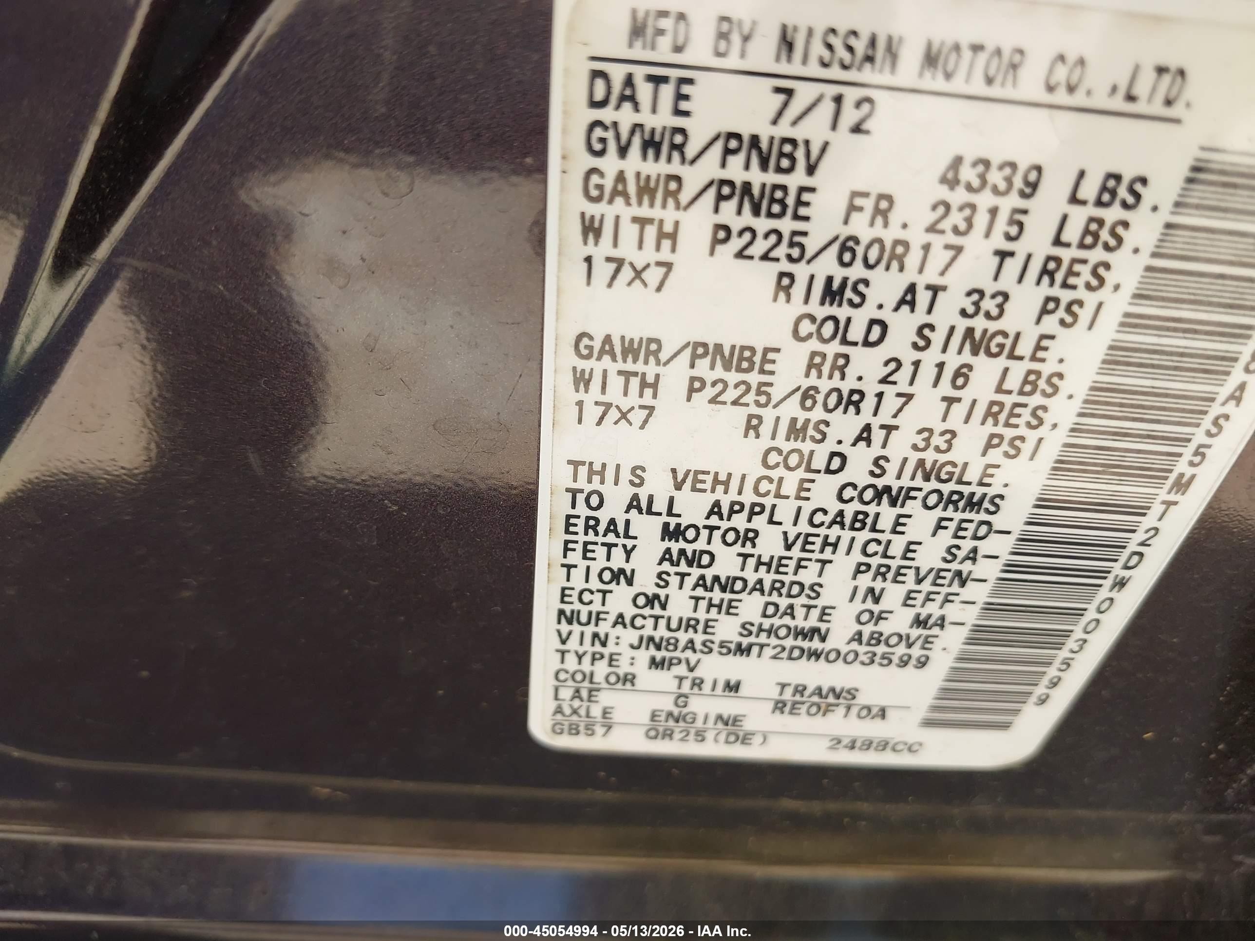 2013 Nissan Rogue Sv Burgundy vin: JN8AS5MT2DW003599