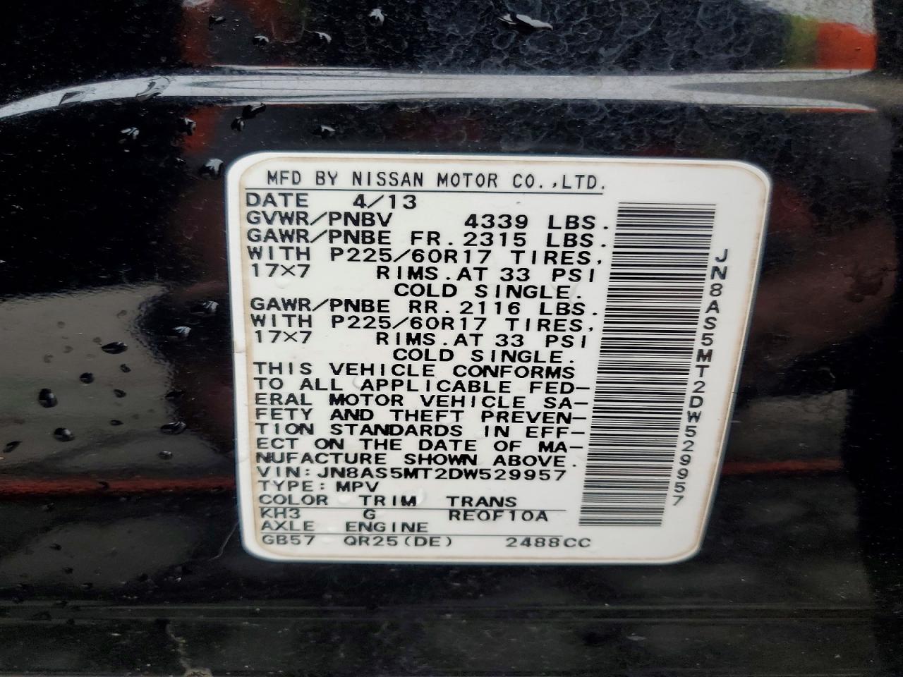 2013 Nissan Rogue S/sv Black vin: JN8AS5MT2DW529957