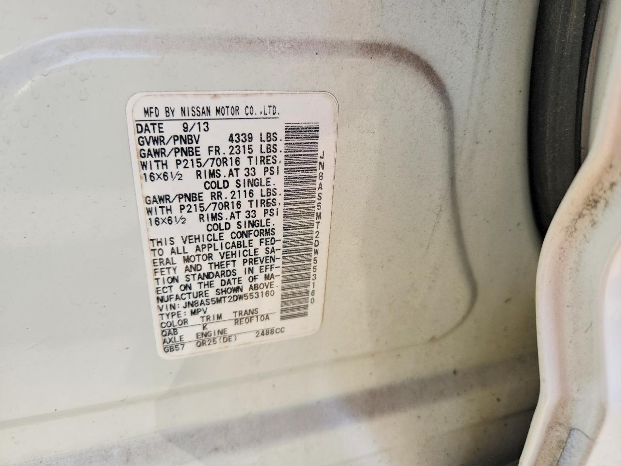 2013 Nissan Rogue S White vin: JN8AS5MT2DW553160