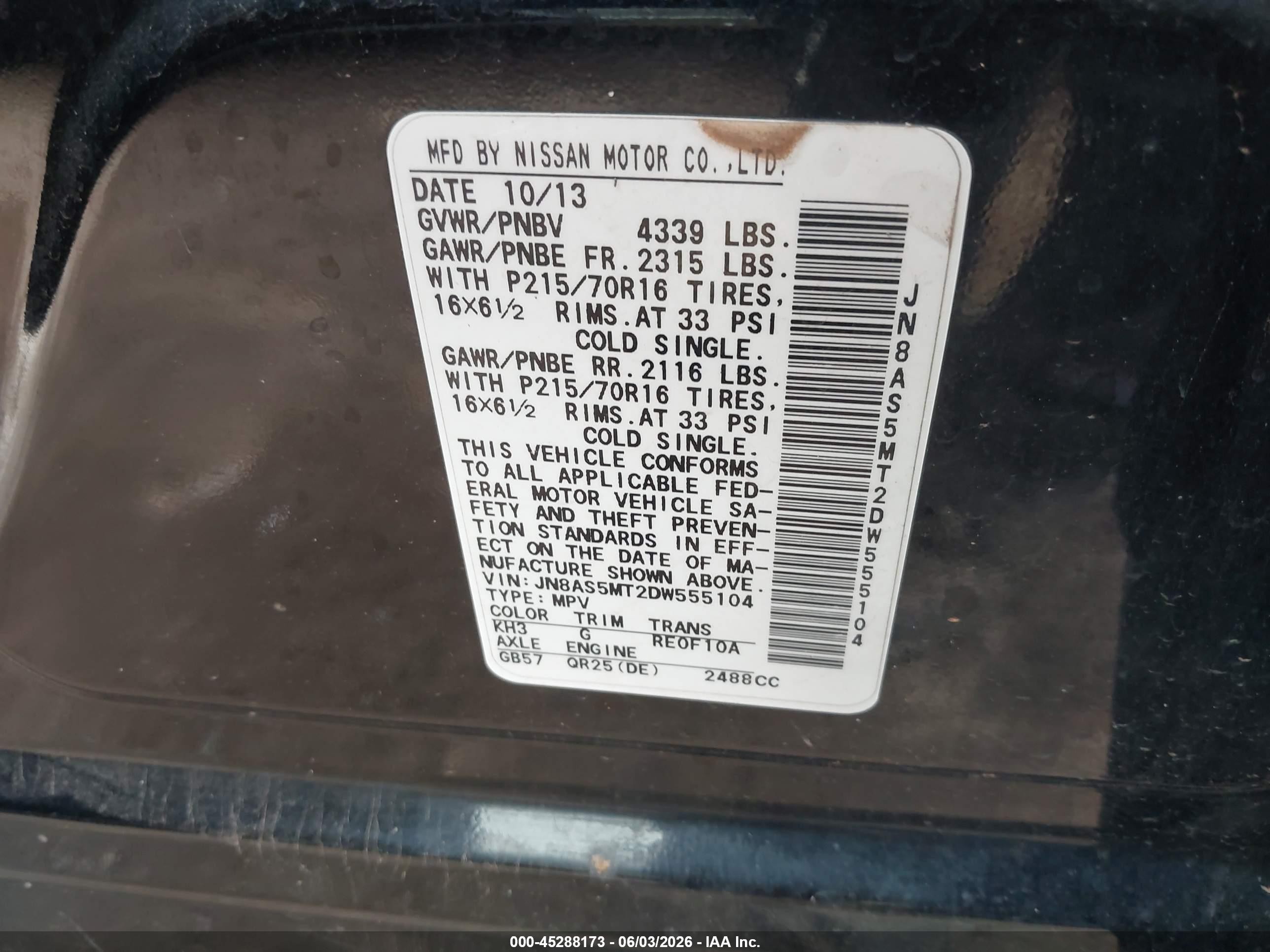 2013 Nissan Rogue S Black vin: JN8AS5MT2DW555104