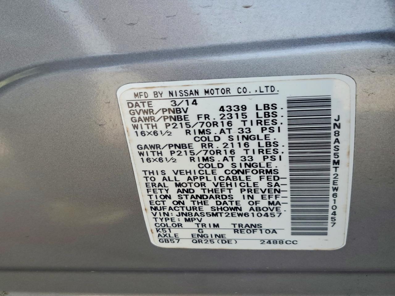 2014 Nissan Rogue Select S Silver vin: JN8AS5MT2EW610457
