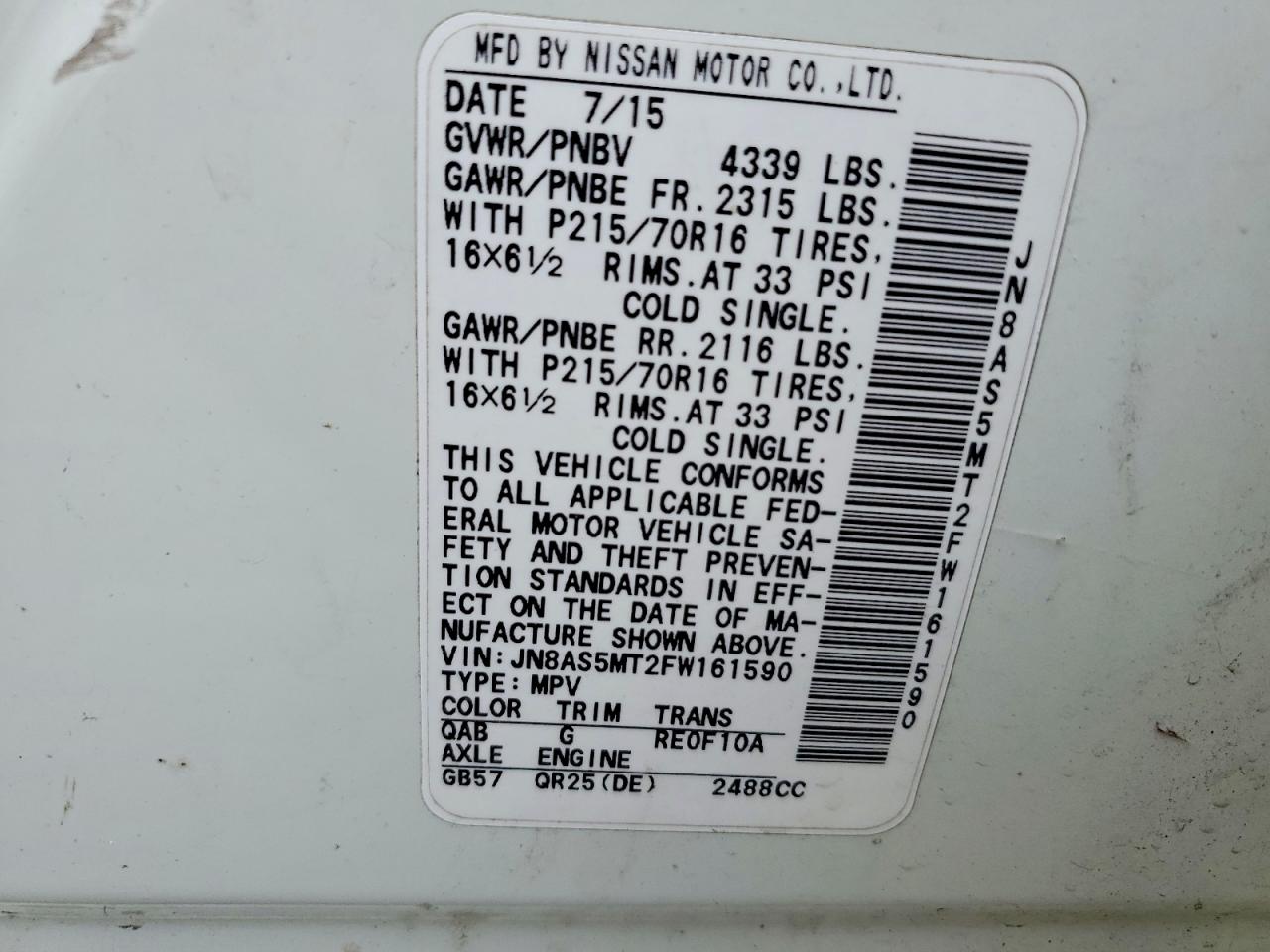 2015 Nissan Rogue Select S White vin: JN8AS5MT2FW161590