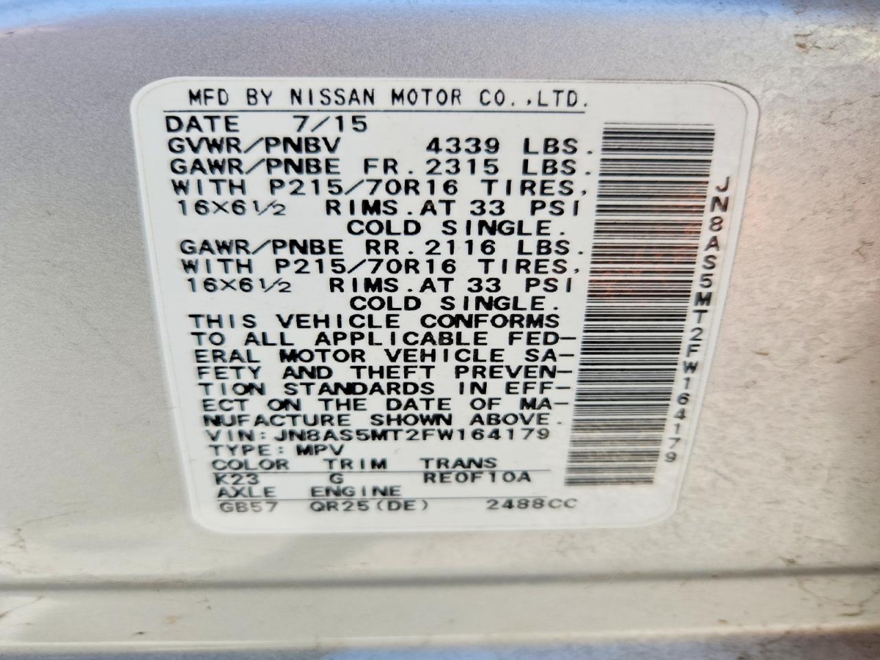 2015 Nissan Rogue Select S Silver vin: JN8AS5MT2FW164179