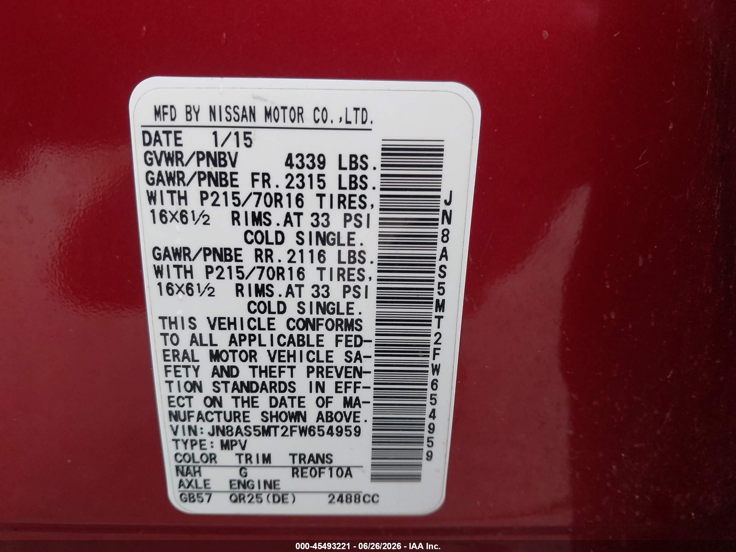 2015 Nissan Rogue Select S Red vin: JN8AS5MT2FW654959