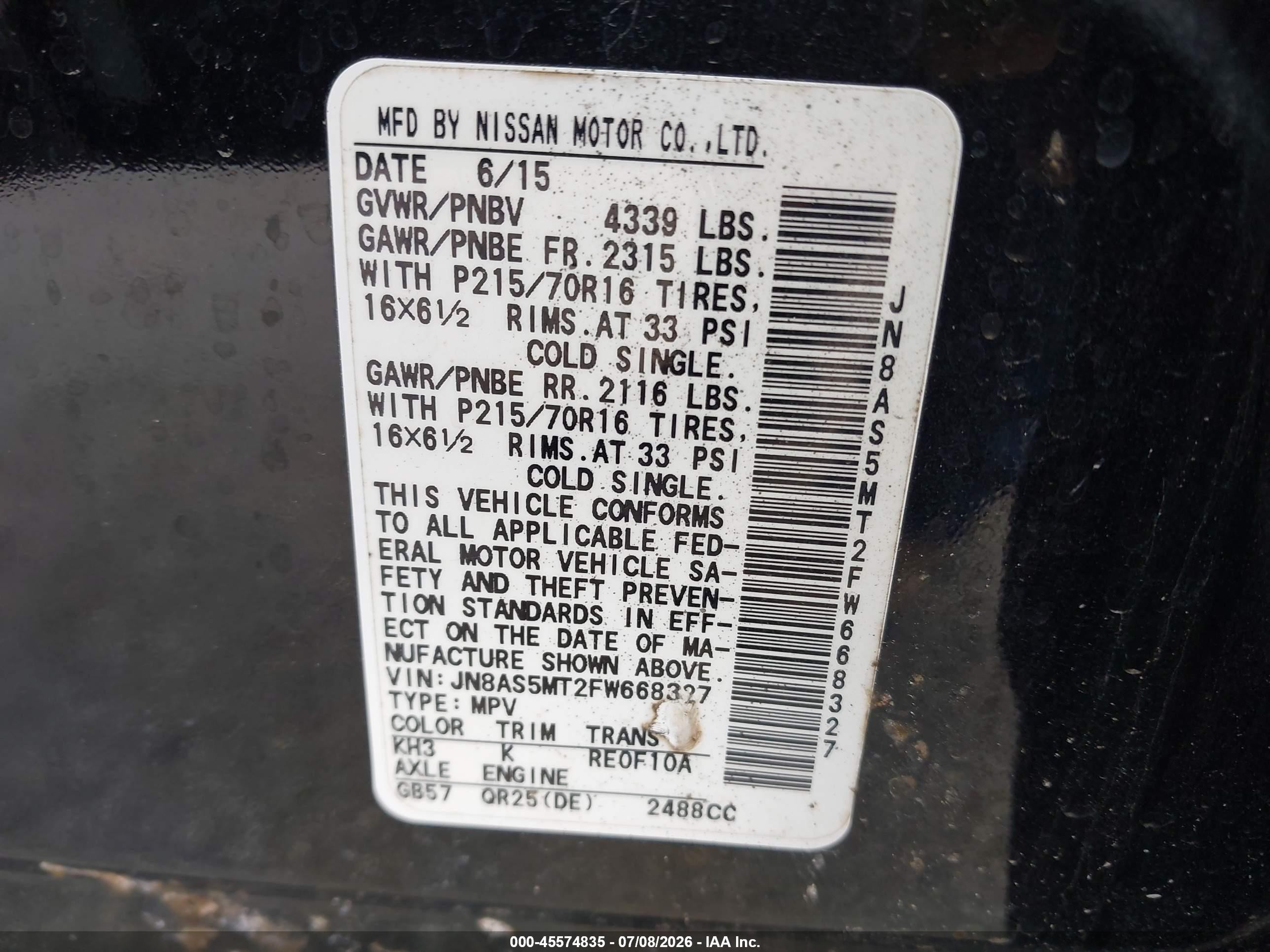 2015 Nissan Rogue Select S Black vin: JN8AS5MT2FW668327