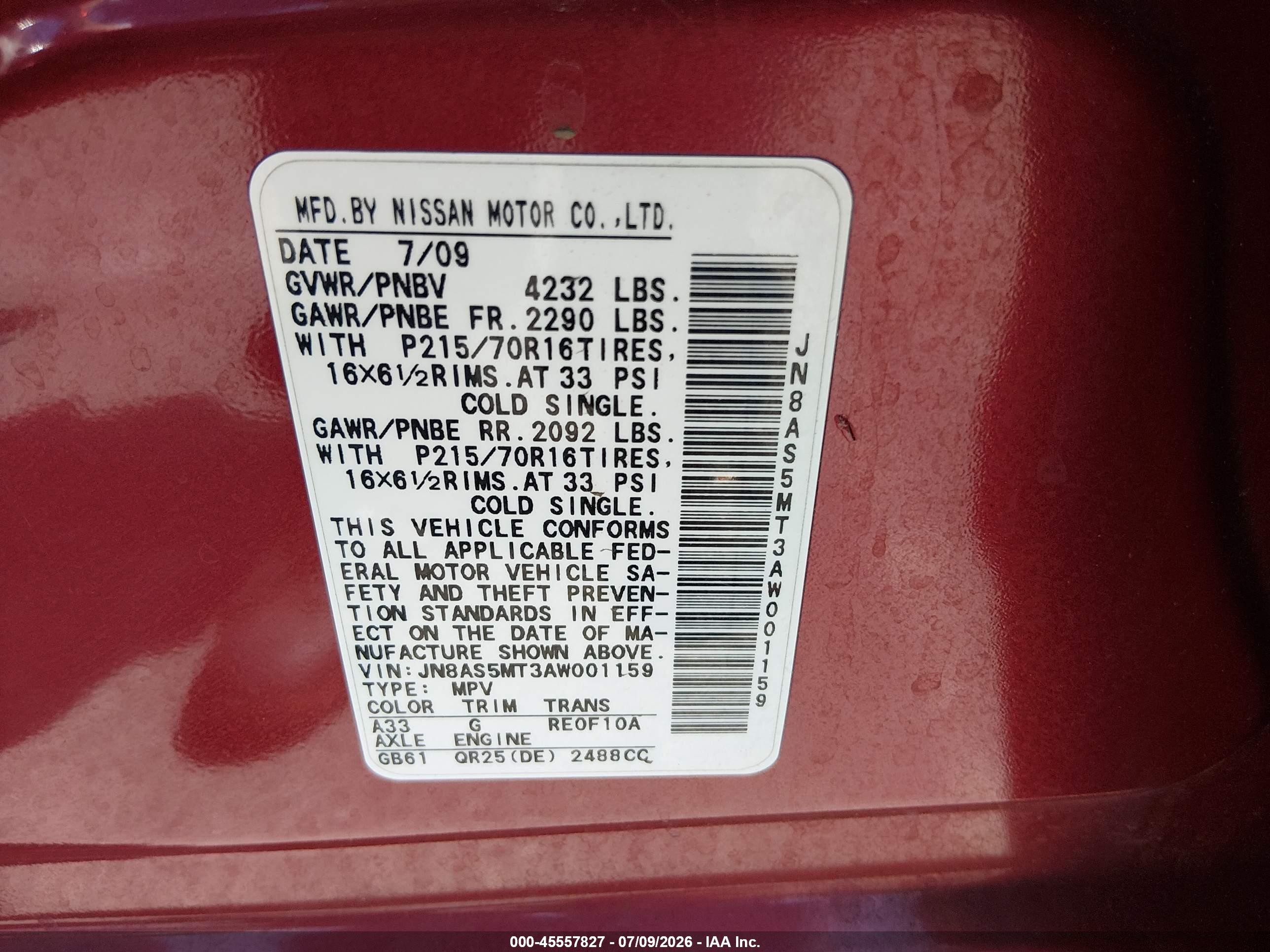 2010 Nissan Rogue S Red vin: JN8AS5MT3AW001159