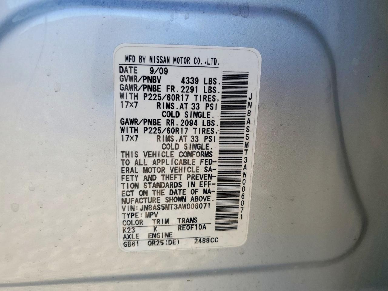 2010 Nissan Rogue Sl Silver vin: JN8AS5MT3AW006071