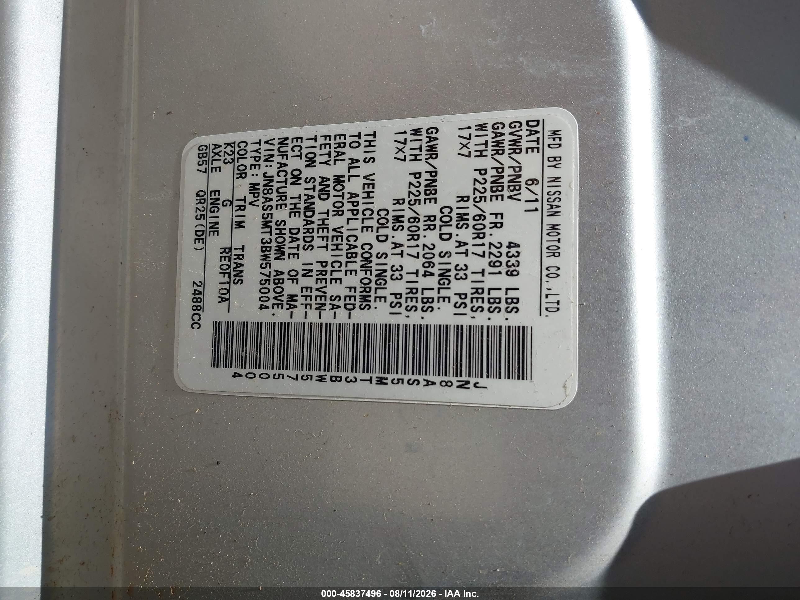 2011 Nissan Rogue Sv Silver vin: JN8AS5MT3BW575004