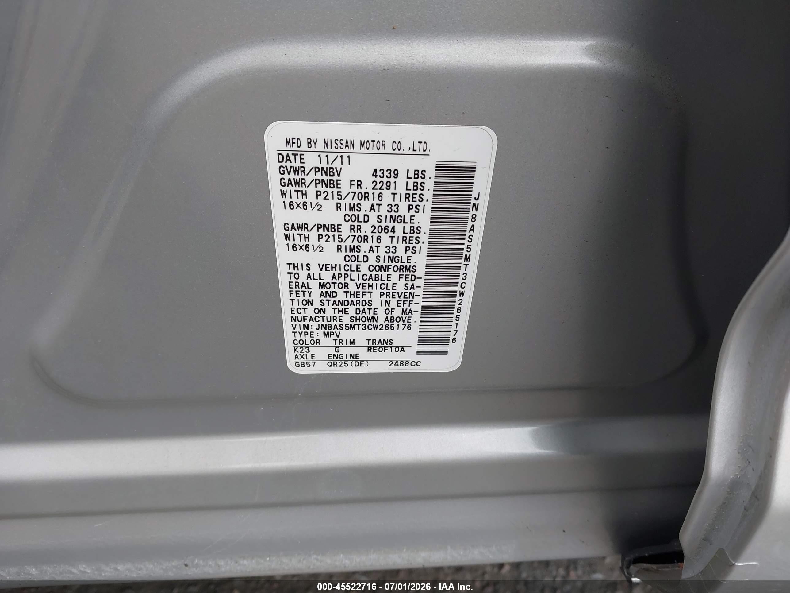 2012 Nissan Rogue S Silver vin: JN8AS5MT3CW265176