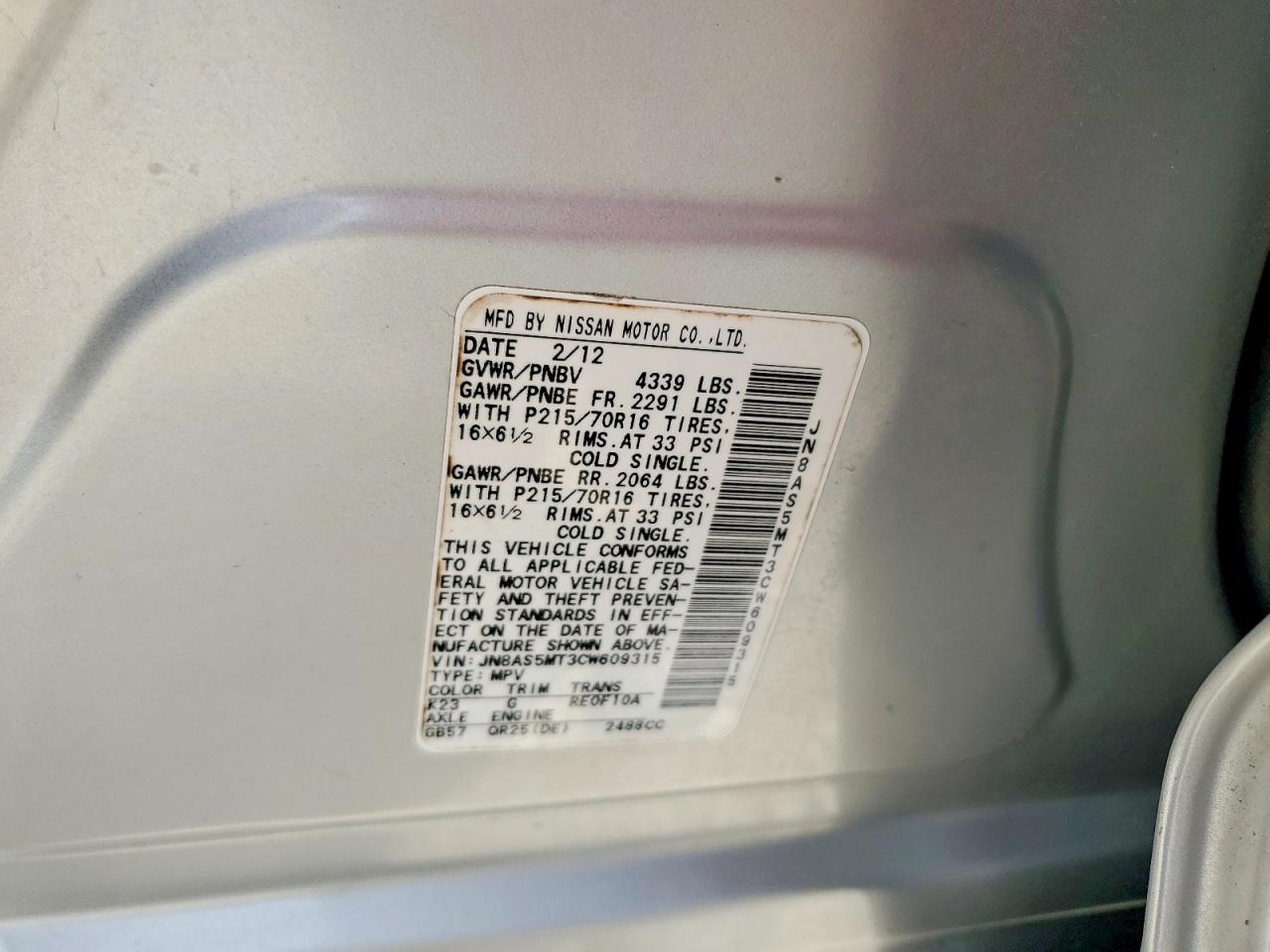 2012 Nissan Rogue S Silver vin: JN8AS5MT3CW609315