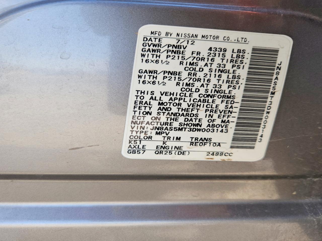 2013 Nissan Rogue S Gray vin: JN8AS5MT3DW003143