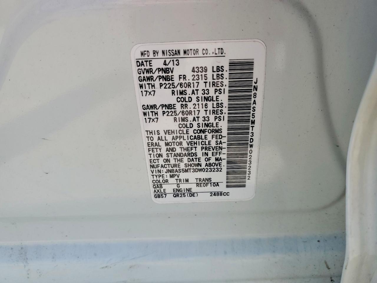 2013 Nissan Rogue S/sv White vin: JN8AS5MT3DW023232