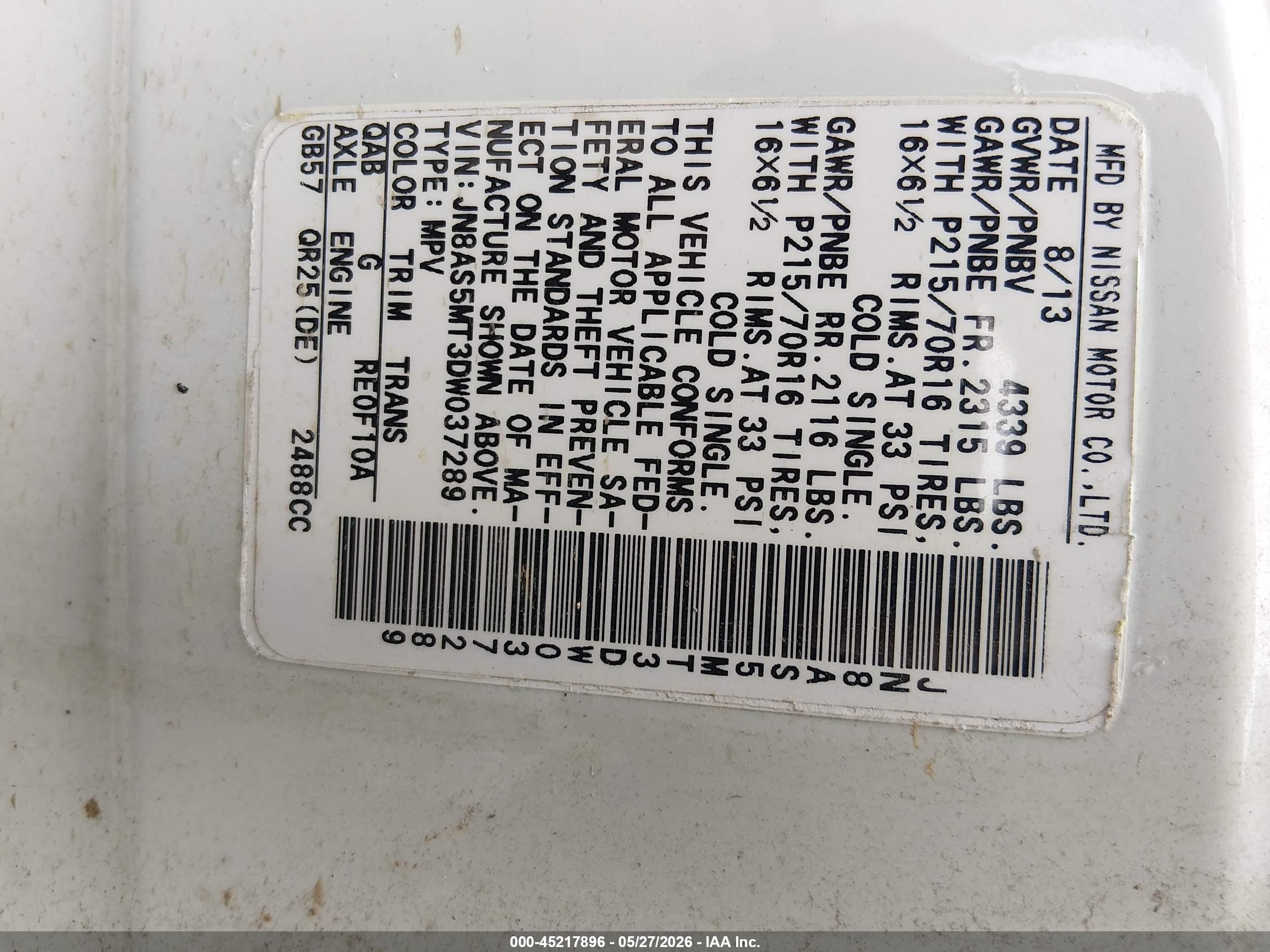 2013 Nissan Rogue S White vin: JN8AS5MT3DW037289
