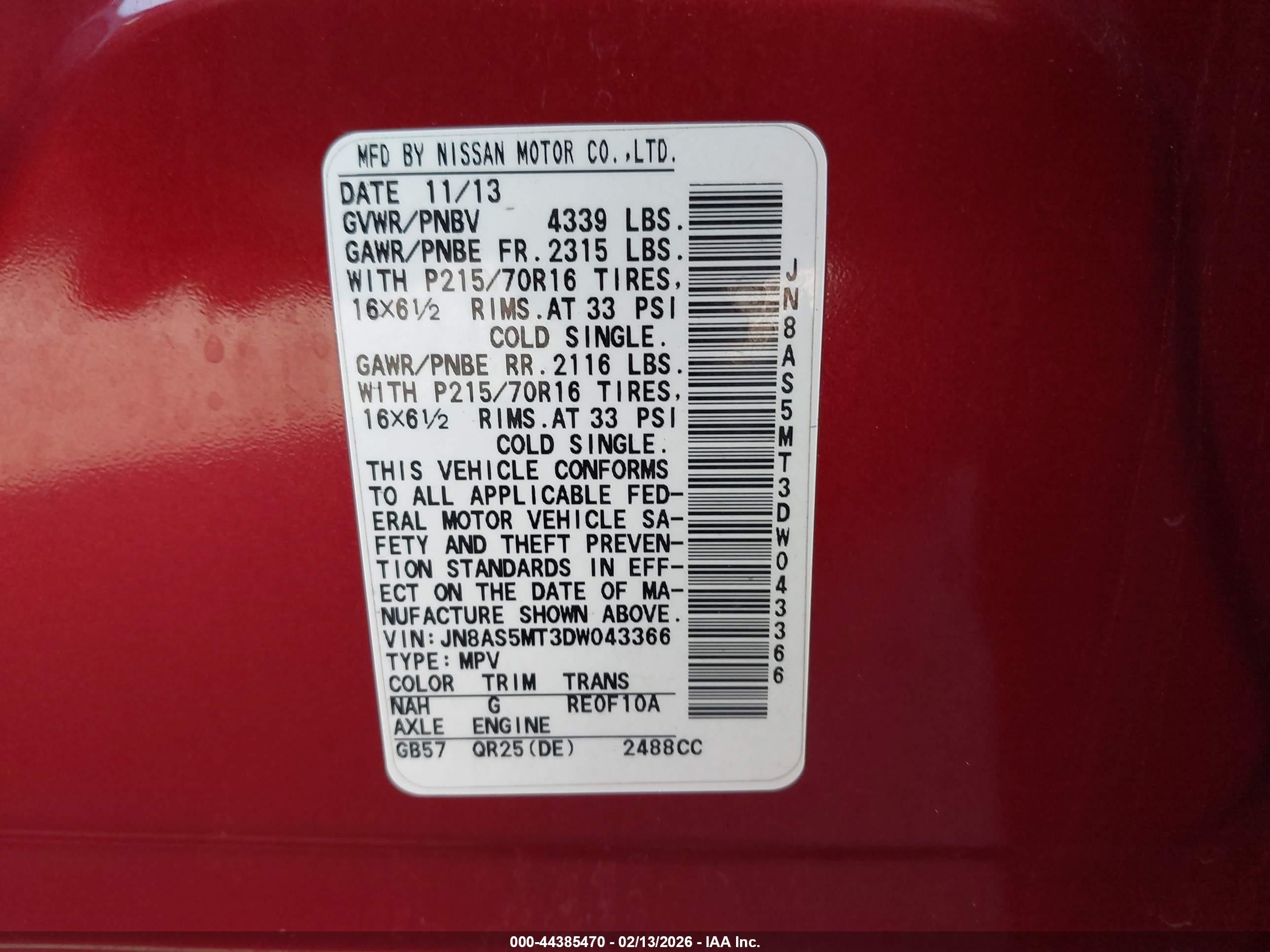 2013 Nissan Rogue S Red vin: JN8AS5MT3DW043366
