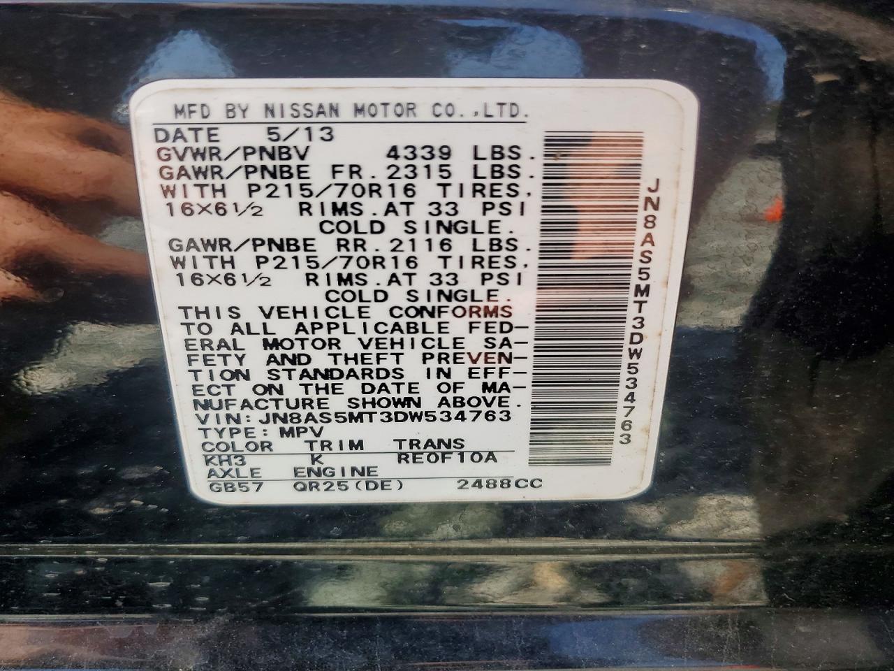 2013 Nissan Rogue S Black vin: JN8AS5MT3DW534763