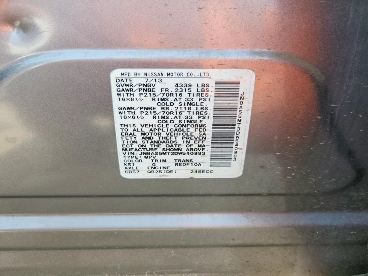 2013 Nissan Rogue S Gray vin: JN8AS5MT3DW540983