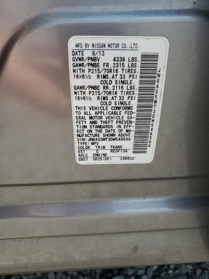 2013 Nissan Rogue S Tan vin: JN8AS5MT3DW549599