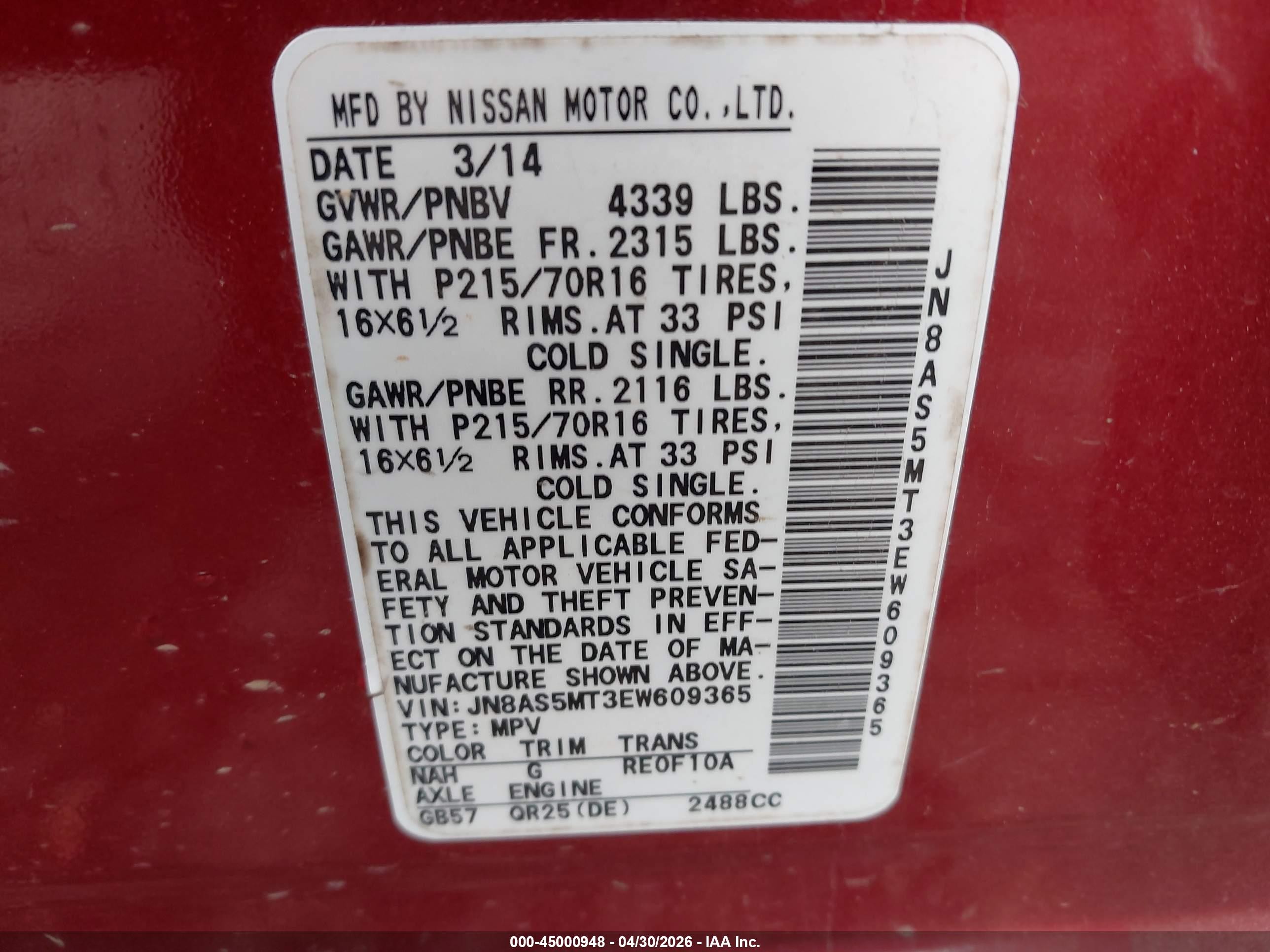2014 Nissan Rogue Select S Maroon vin: JN8AS5MT3EW609365