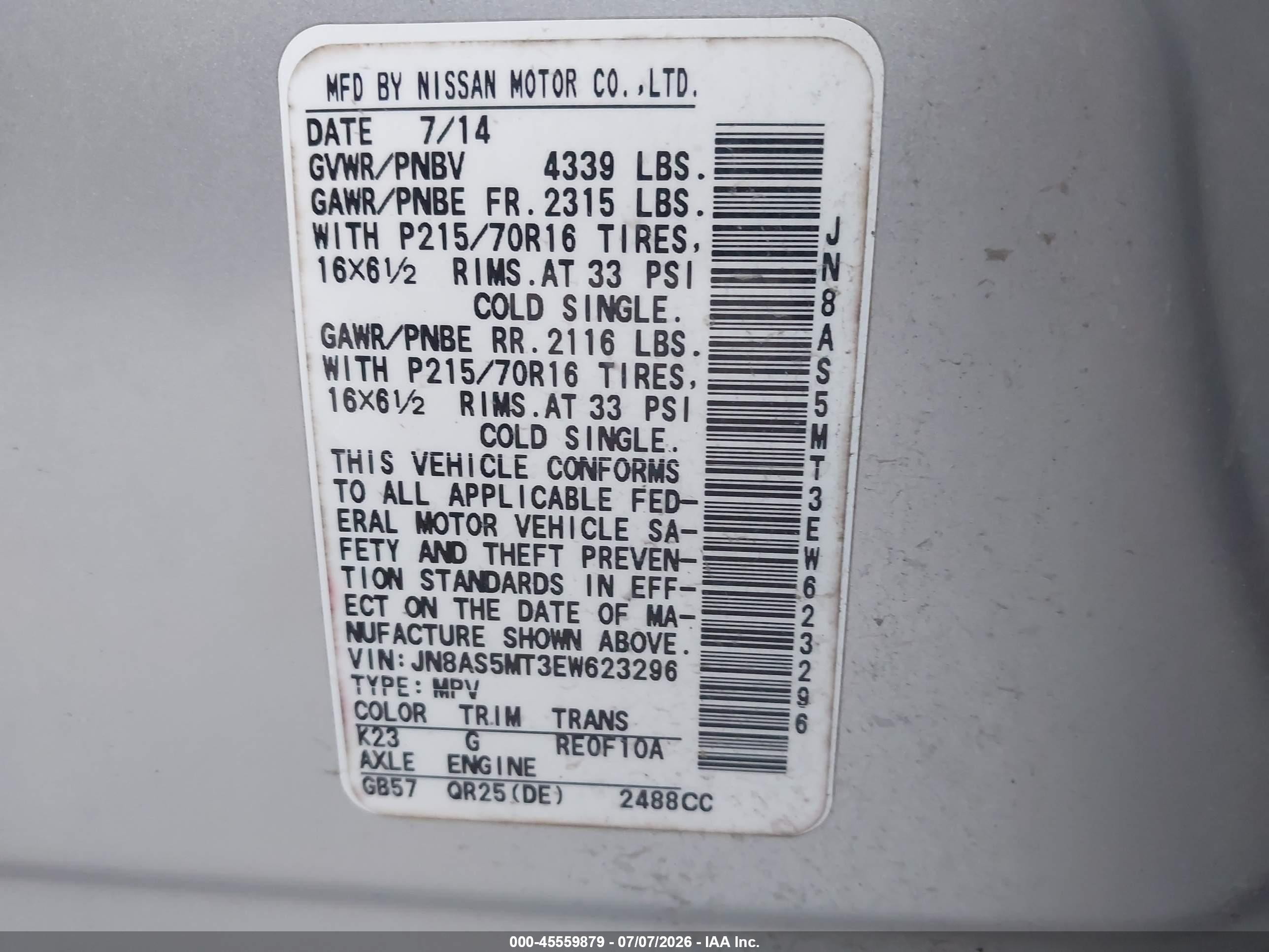 2014 Nissan Rogue Select S Silver vin: JN8AS5MT3EW623296