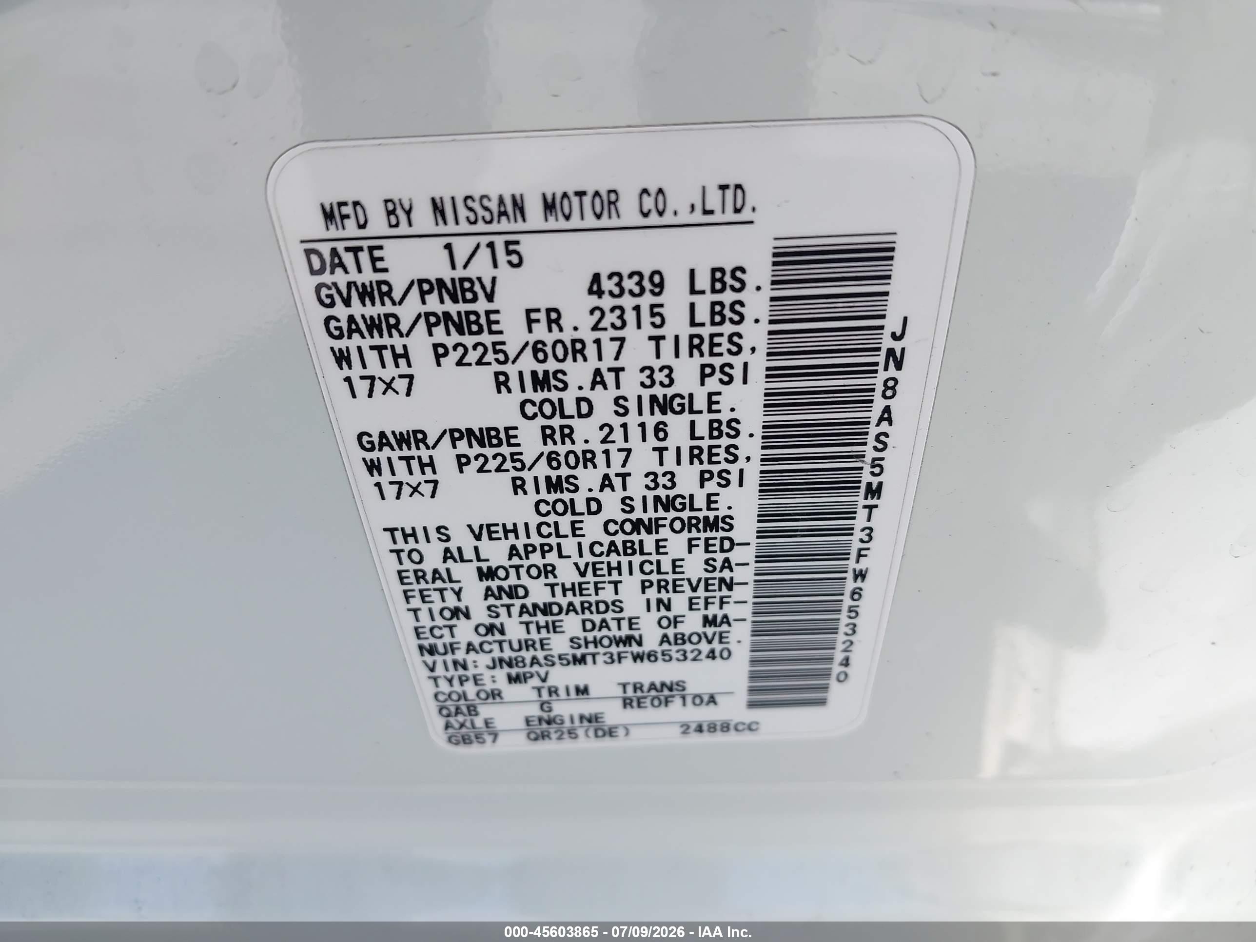 2015 Nissan Rogue Select S White vin: JN8AS5MT3FW653240