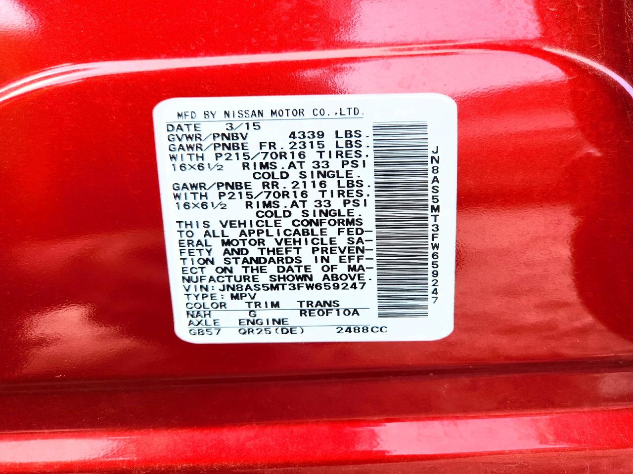 2015 Nissan Rogue Select S Red vin: JN8AS5MT3FW659247