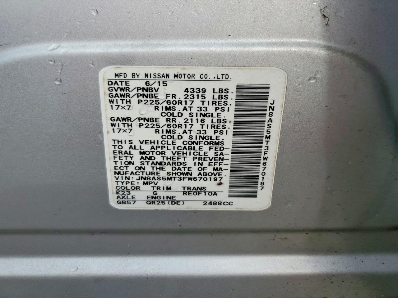 2015 Nissan Rogue Select S Silver vin: JN8AS5MT3FW670197