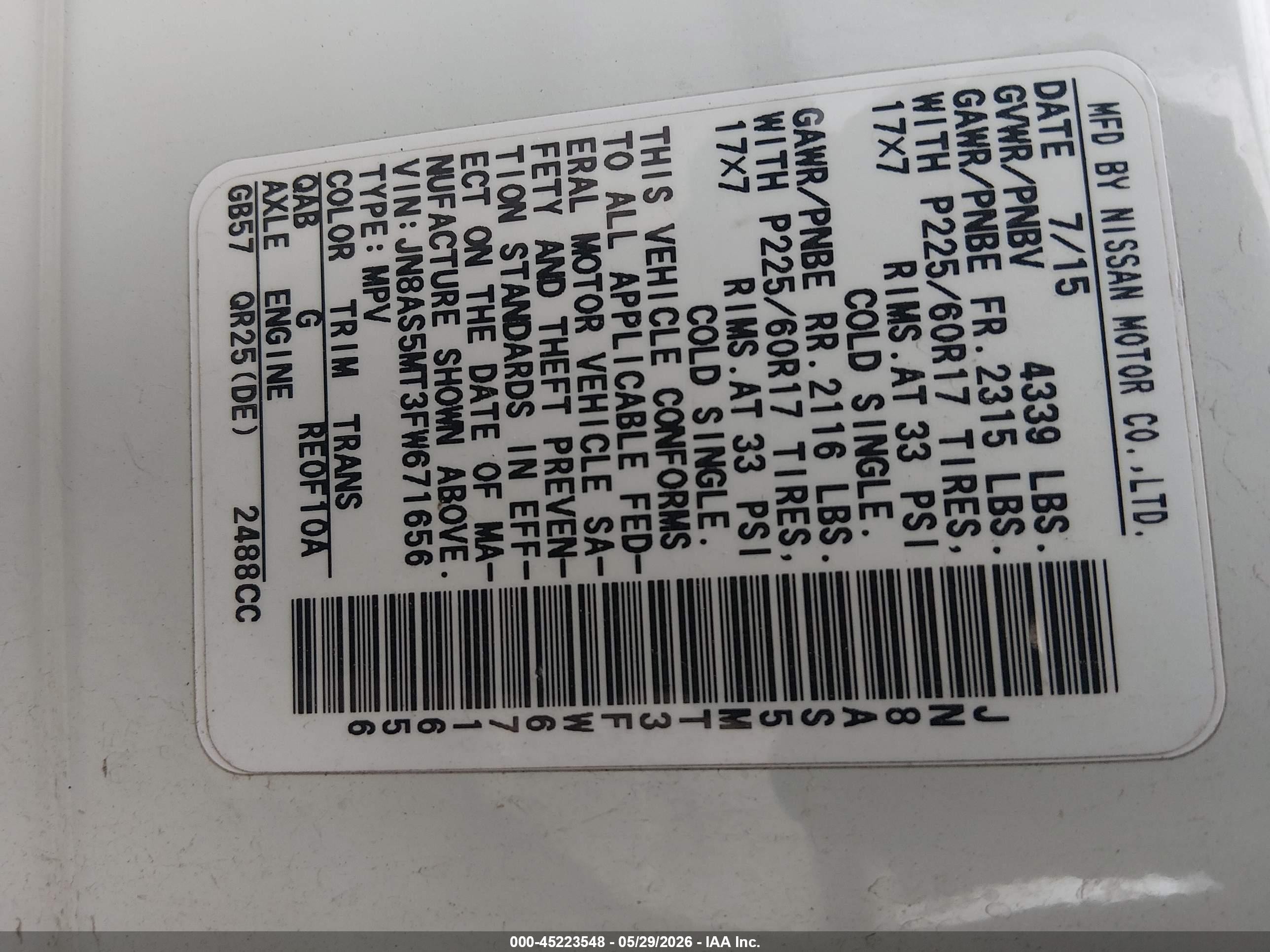 2015 Nissan Rogue Select S White vin: JN8AS5MT3FW671656