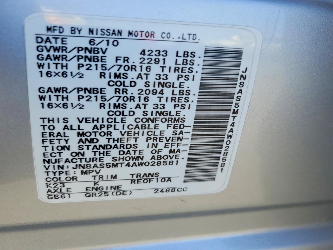 2010 Nissan Rogue Sl Silver vin: JN8AS5MT4AW028581