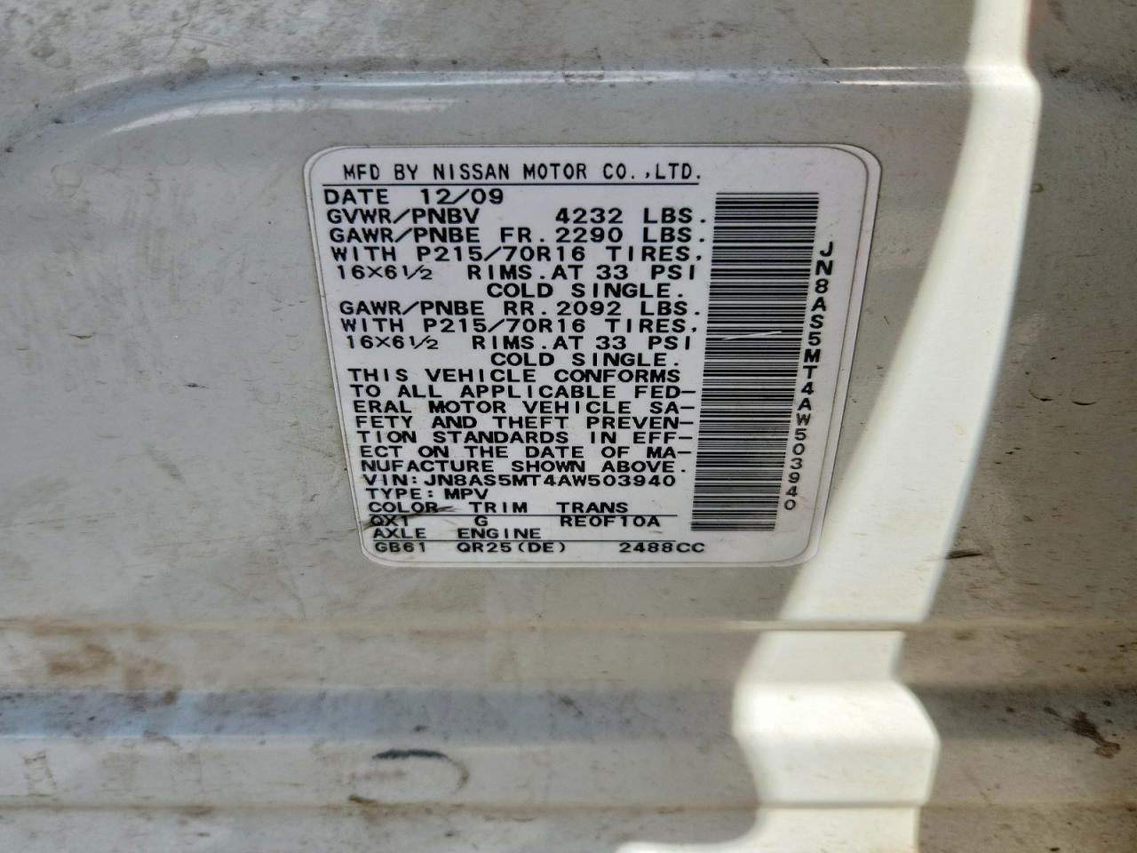 2010 Nissan Rogue Sl White vin: JN8AS5MT4AW503940