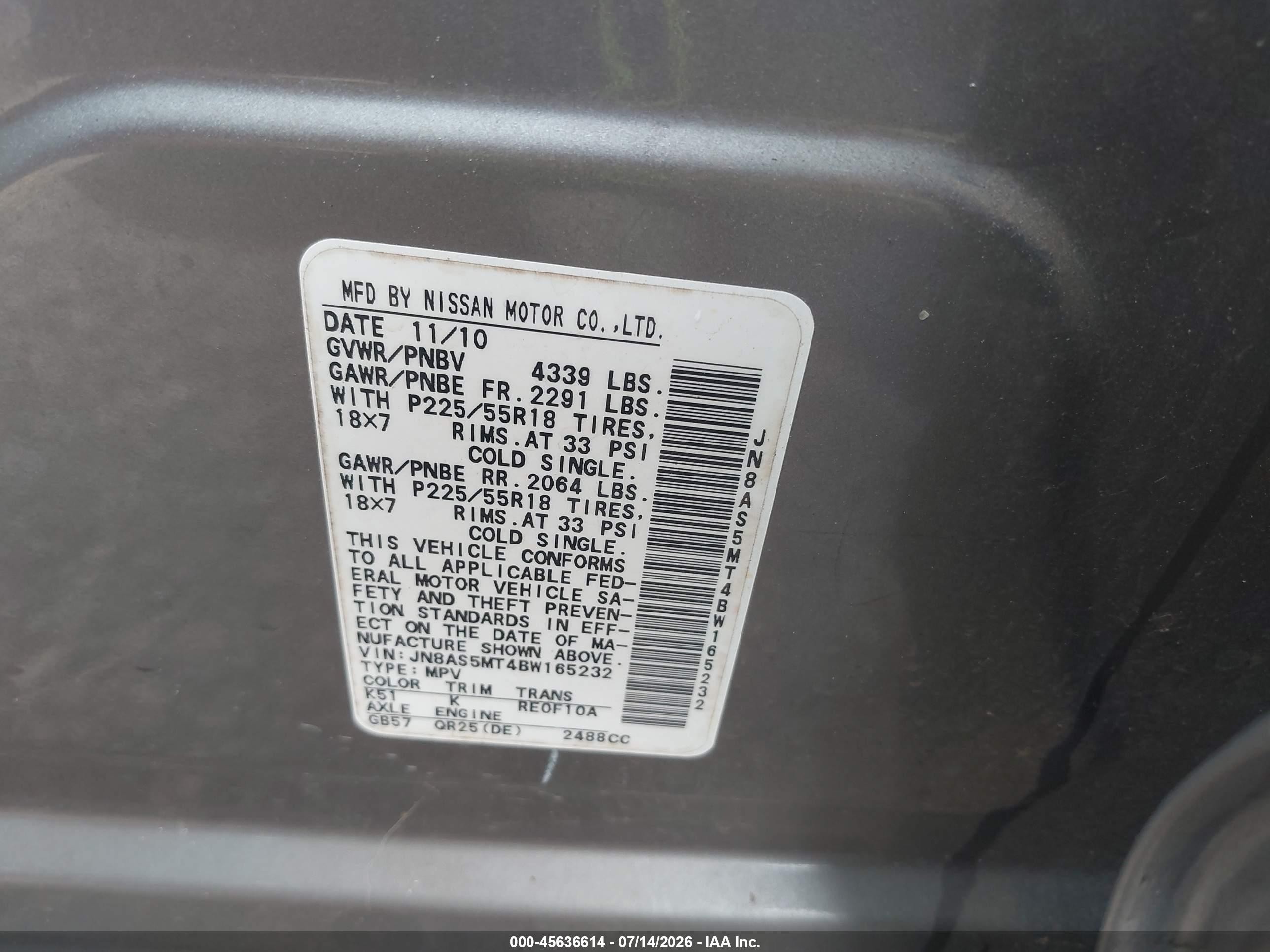 2011 Nissan Rogue Sv Gray vin: JN8AS5MT4BW165232