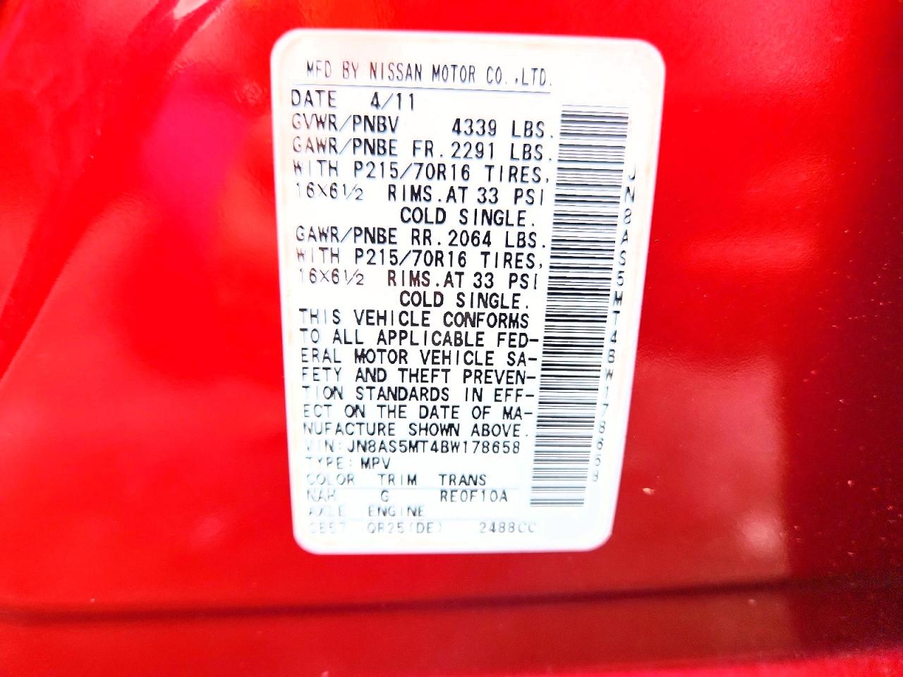 2011 Nissan Rogue S Red vin: JN8AS5MT4BW178658