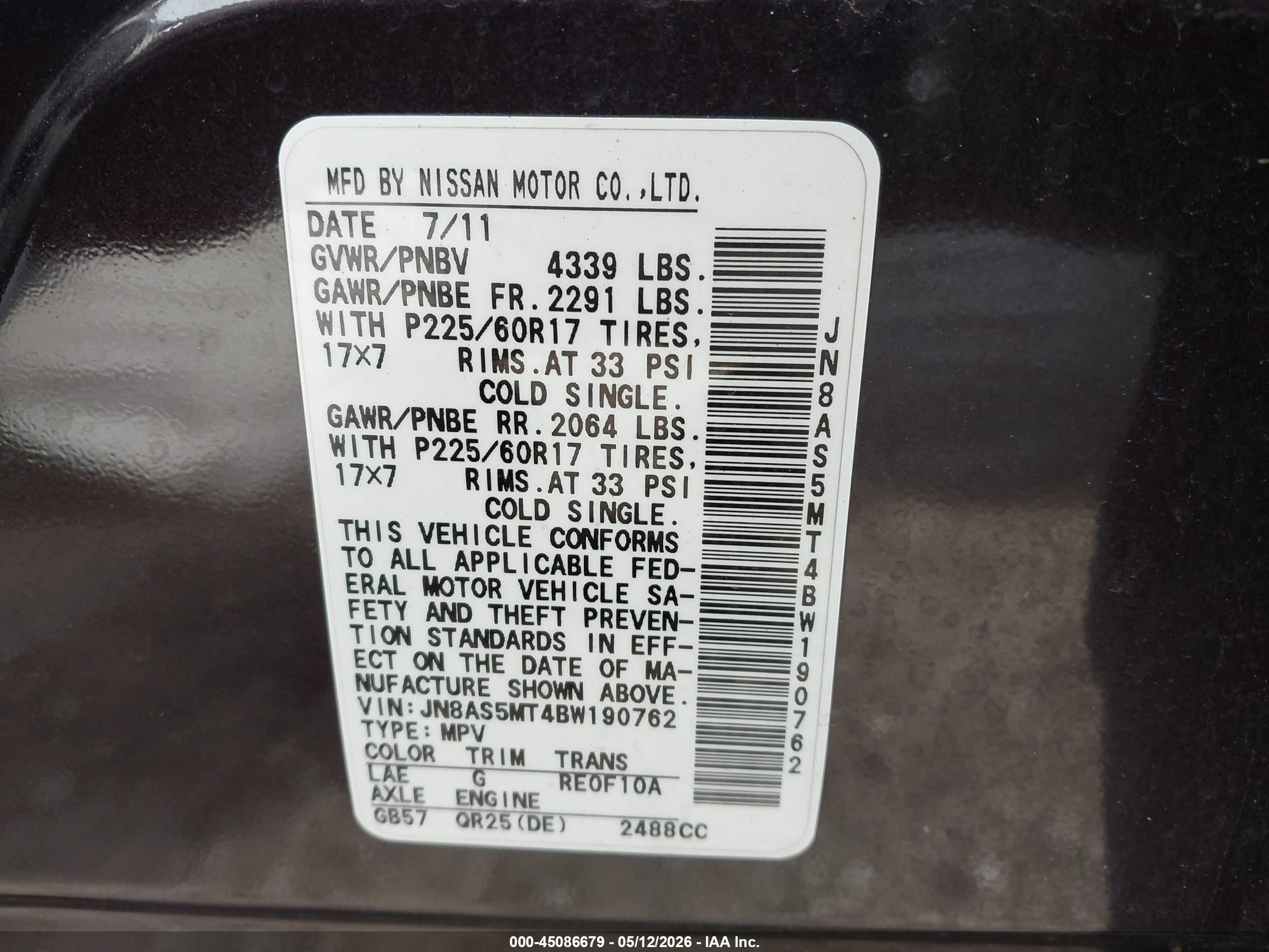 2011 Nissan Rogue Sv Burgundy vin: JN8AS5MT4BW190762