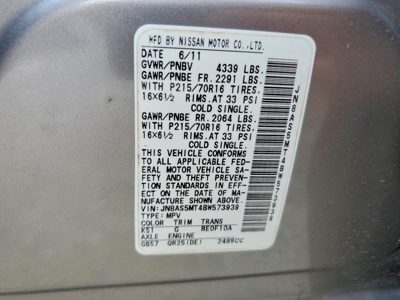 2011 Nissan Rogue S Gray vin: JN8AS5MT4BW573939