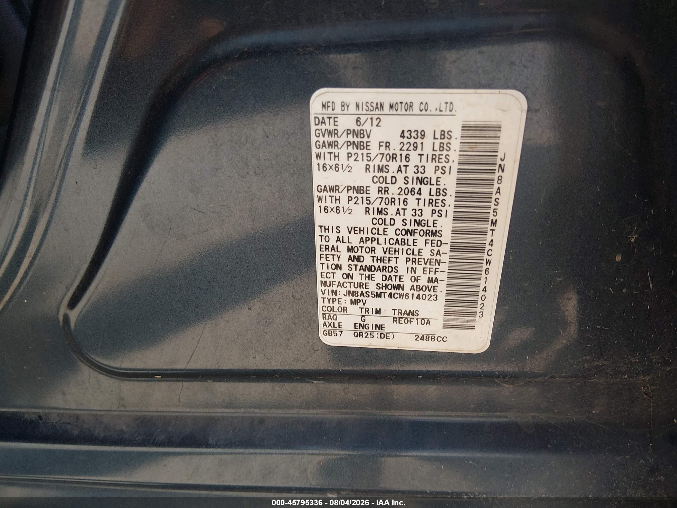 2012 Nissan Rogue S Blue vin: JN8AS5MT4CW614023