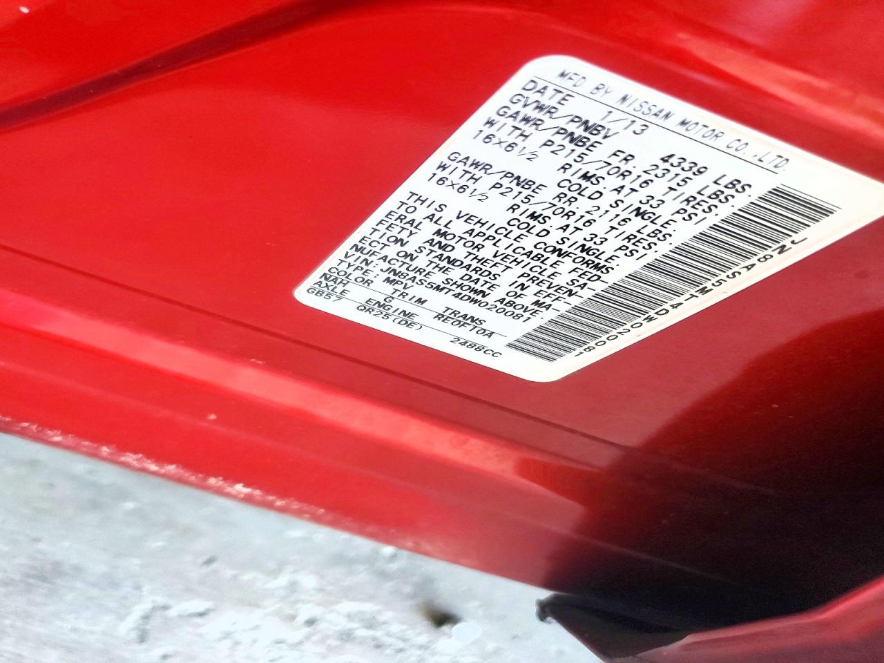2013 Nissan Rogue S Red vin: JN8AS5MT4DW020081