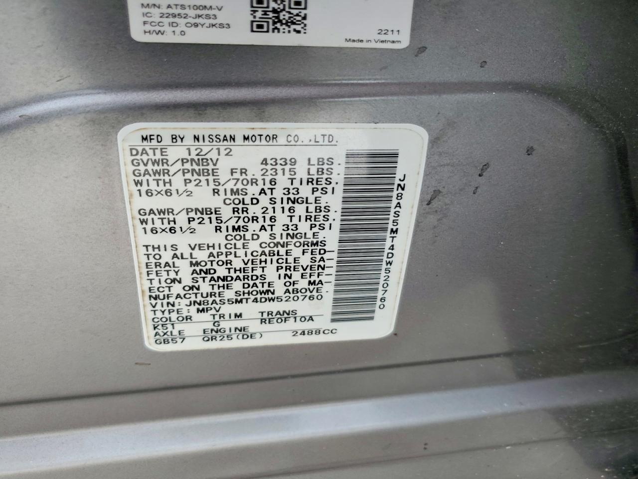 2013 Nissan Rogue S Gray vin: JN8AS5MT4DW520760